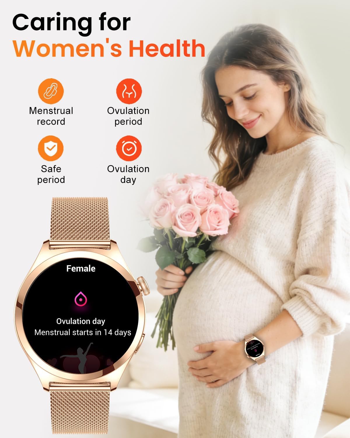 Detalle de Fitonme Smart Watches for Women (Rose Gold) with Bluetooth Calling, 1.27″ HD Curved Display