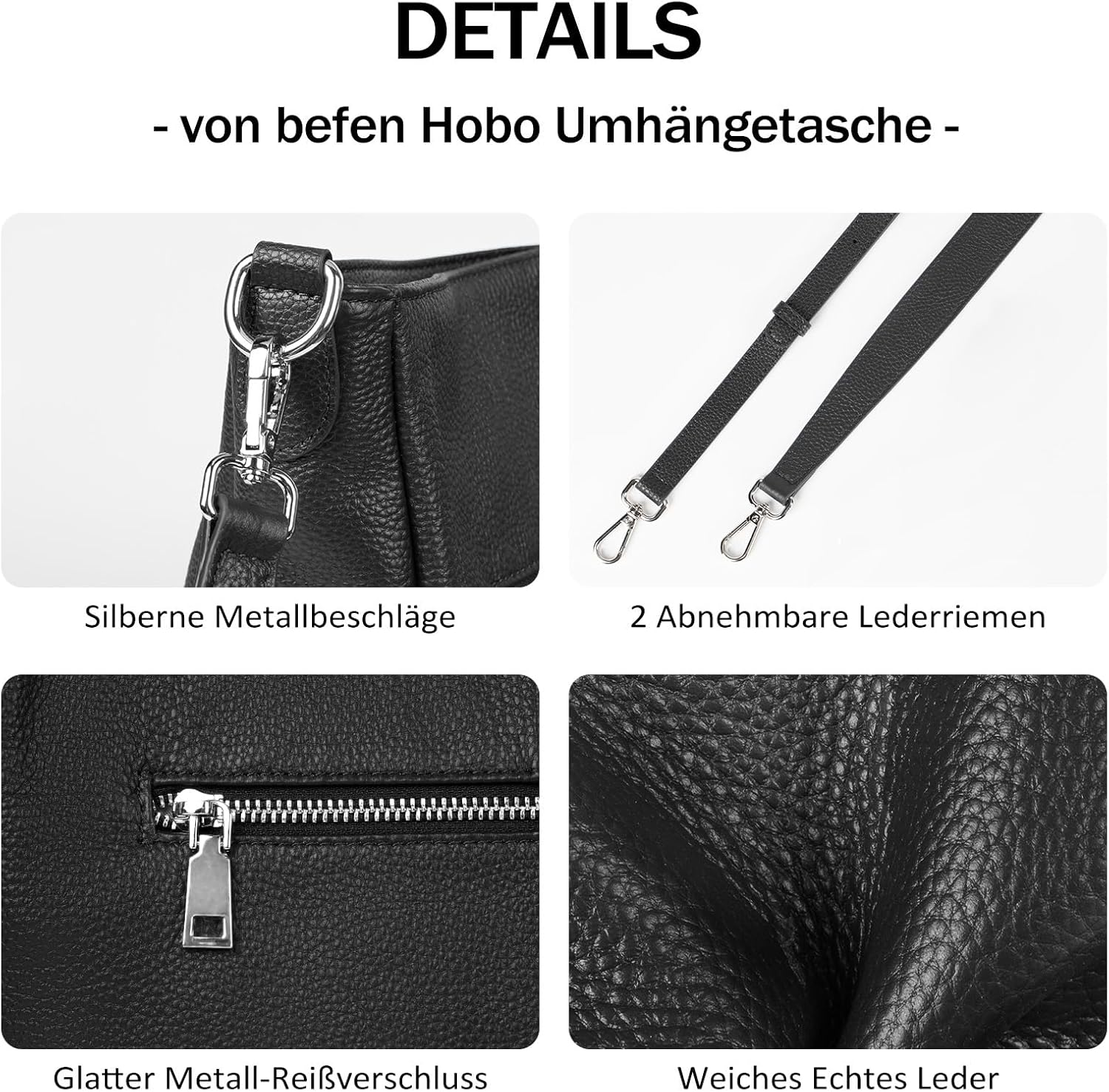 Thumbnail 5 de befen Damen Handtasche aus echtem Leder – Henkeltasche/Shopper im Hobo-Stil