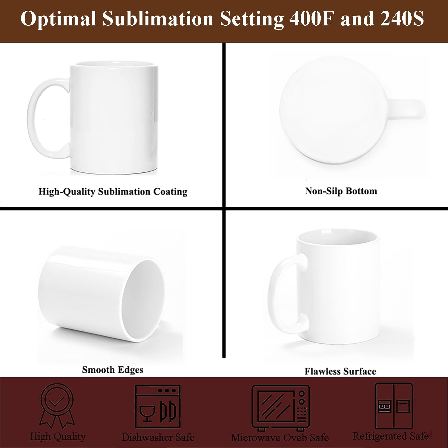 Detalle de ABBSH Sublimation Mugs: 12-Pack 11 oz White Ceramic Mugs for Sublimation with Box