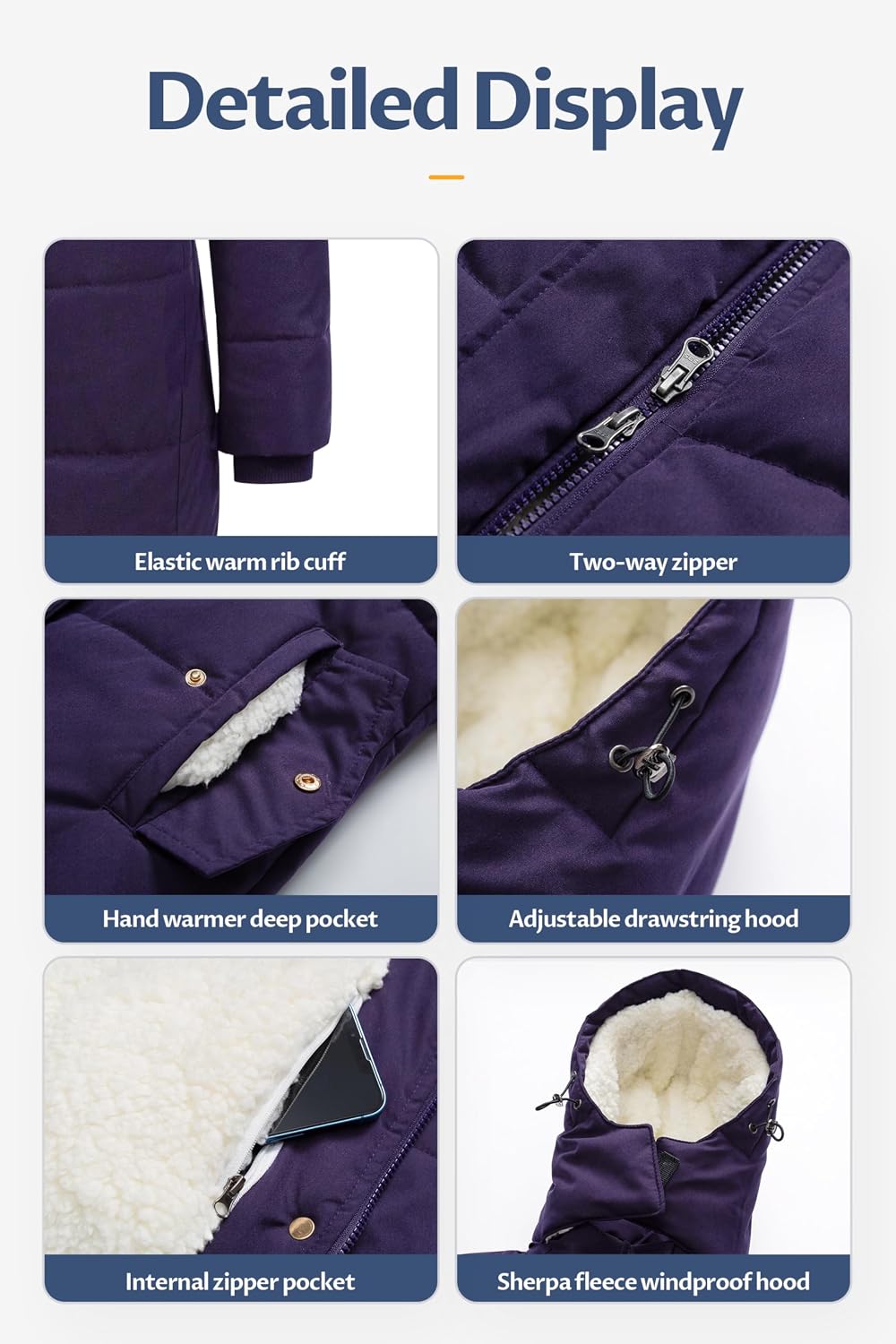 Detalle 2 de CREATMO US Women's Sherpa Winter Parka with Removable Hood and Adjustable Waist