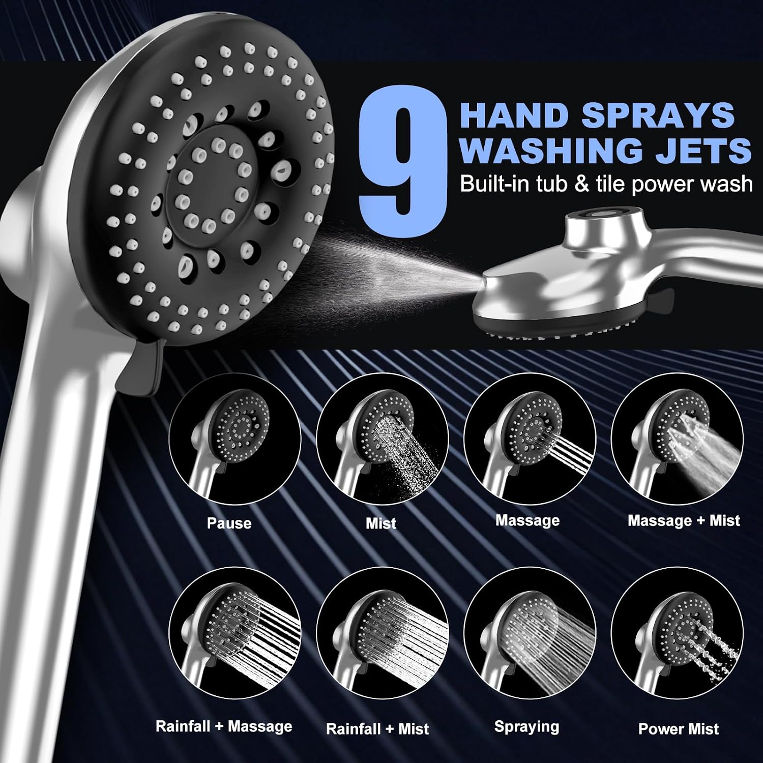 Detalle de Tudoccy SHP-HS Shower Head Combo, 12-Inch Rainfall Head and 9-Setting Handheld