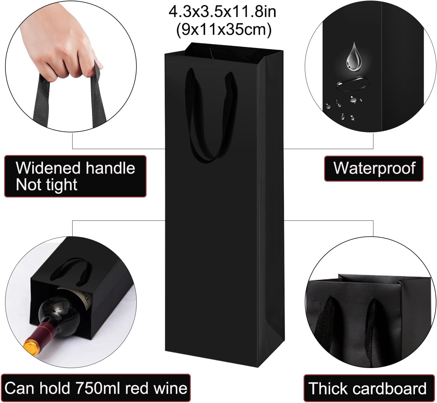 Detalle 2 de TACHIO 12 Pcs Wine Gift Bags 11x9x35cm