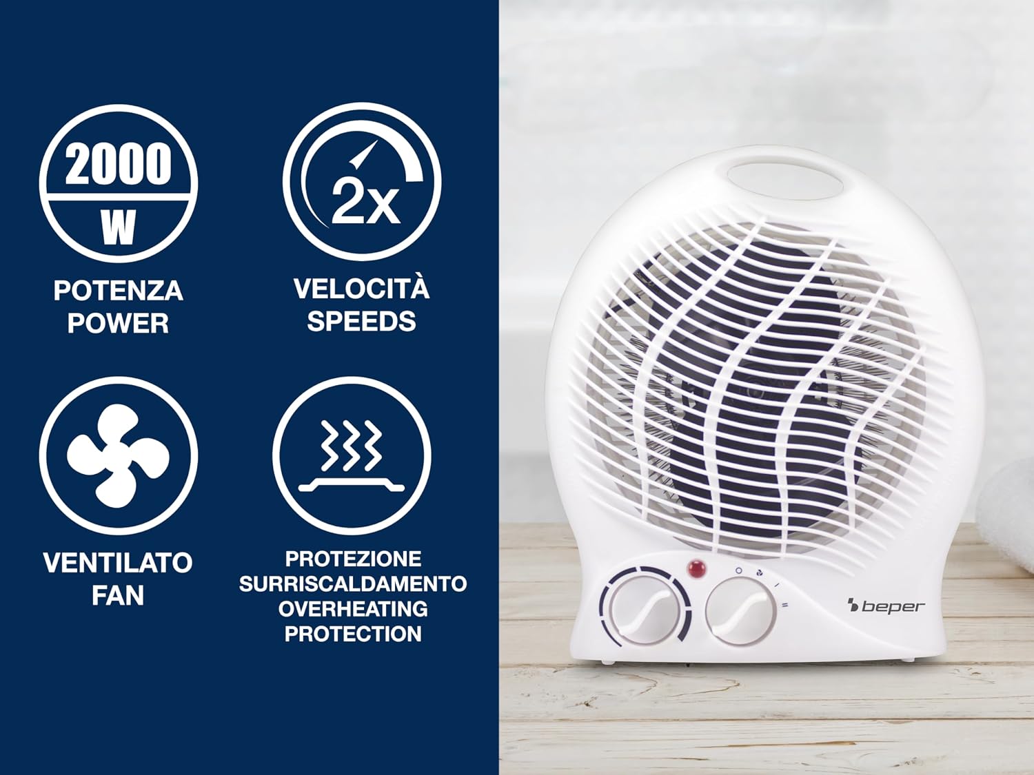 Thumbnail 1 de BEPER P203TER203 Termoventilatore Elettrico Compatto 2000W con Termostato, Ventilazione e Sicurezza Auto-surriscaldamento