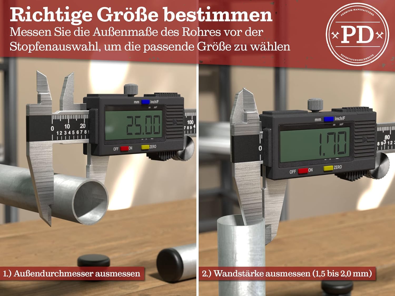 Thumbnail 2 de PD® Lamellenstopfen rund 36 mm für Rundrohr – Endkappen aus PE-Kunststoff, schwarz (20 Stück)