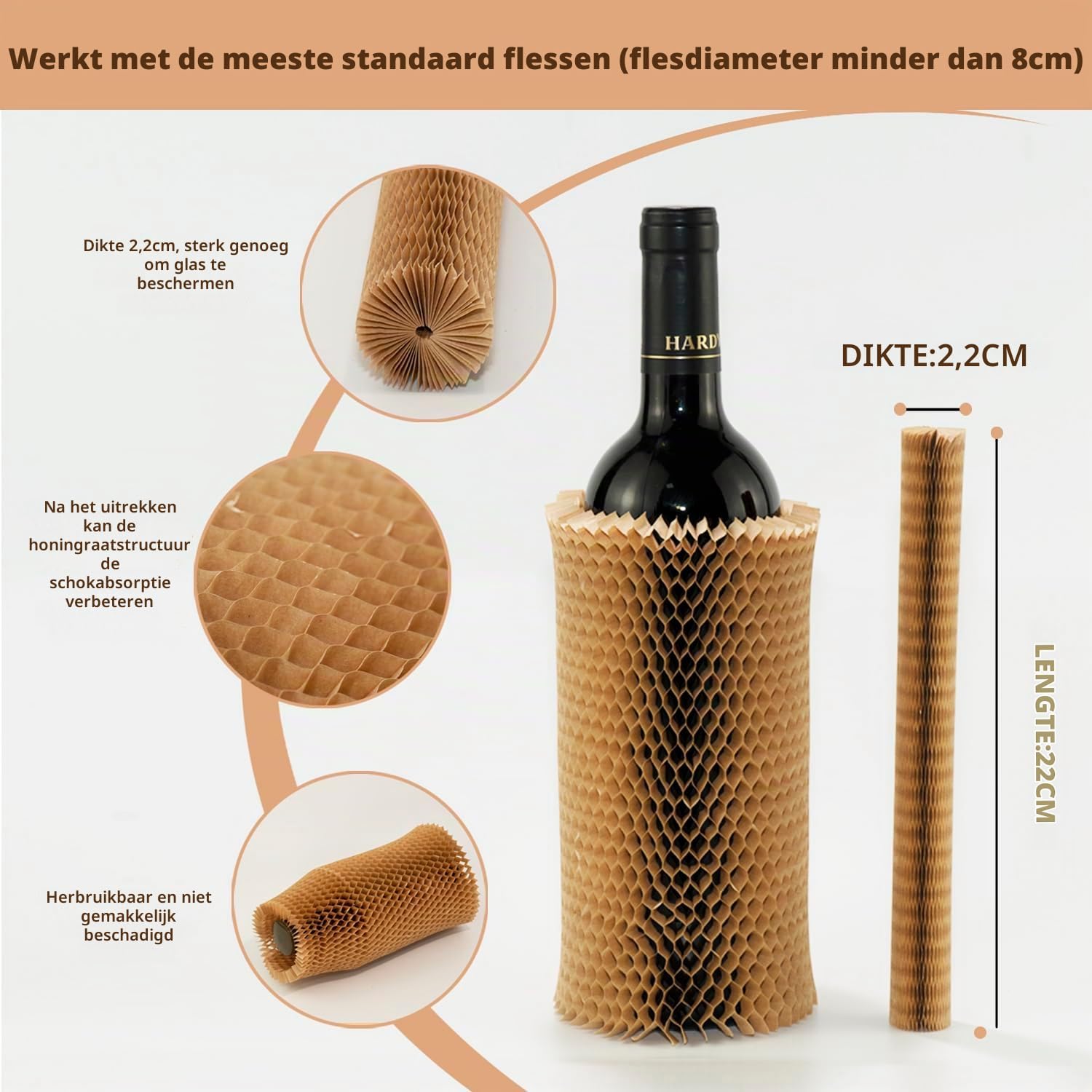 Detalle de SZSYumUnion Sleeve Case for Wine Bottle honingraat beschermhoezen, 22 cm, 12 stuks