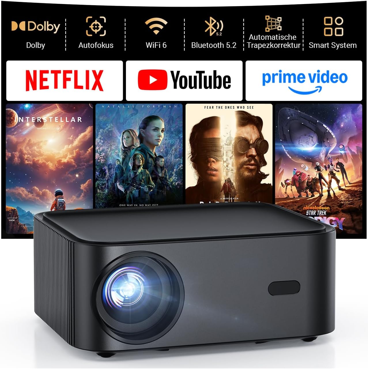 Detalle de HAPPRUN 4K Smart Beamer mit 1000 ANSI‑Lumen