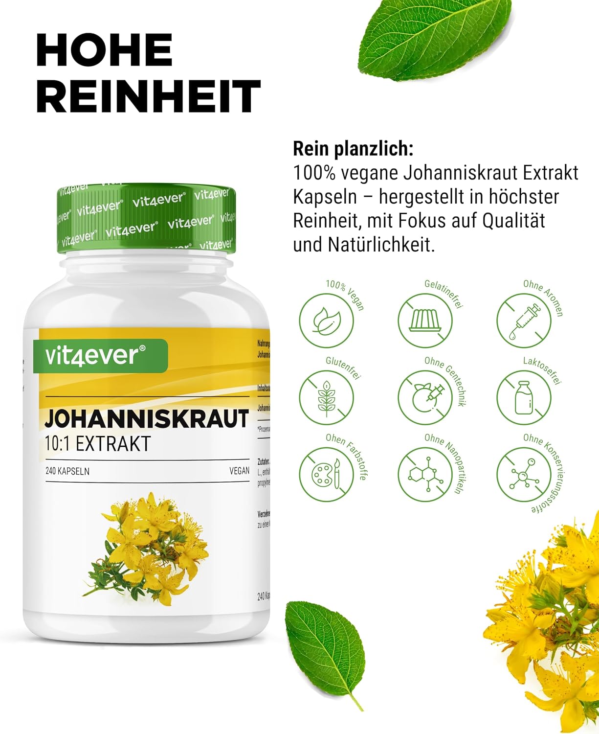 Detalle de Vit4ever Johanniskraut 240 Kapseln 500 mg 💊