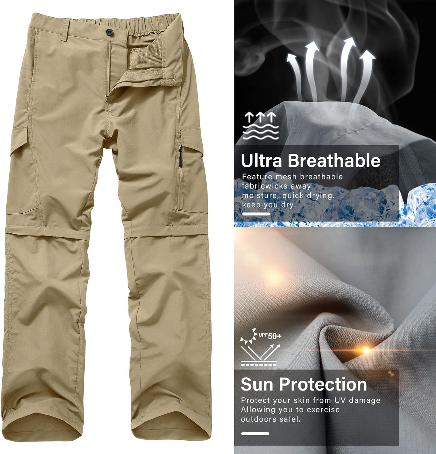 Detalle 2 de Jessie Kidden Hiking Trousers for Men: Quick-Dry, Lightweight Convertible Cargo Pants