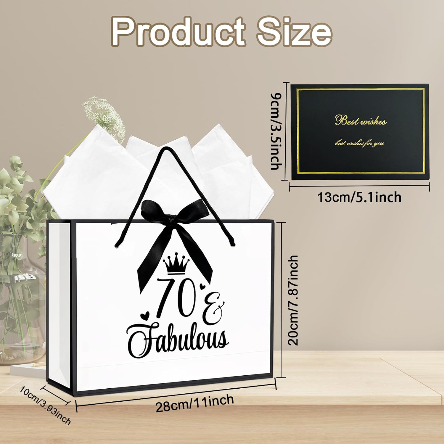 Thumbnail 1 de 70th Birthday Gift Bag Set with Wrapping Paper and Card (White) – 70th Birthday Party Favour Presentation