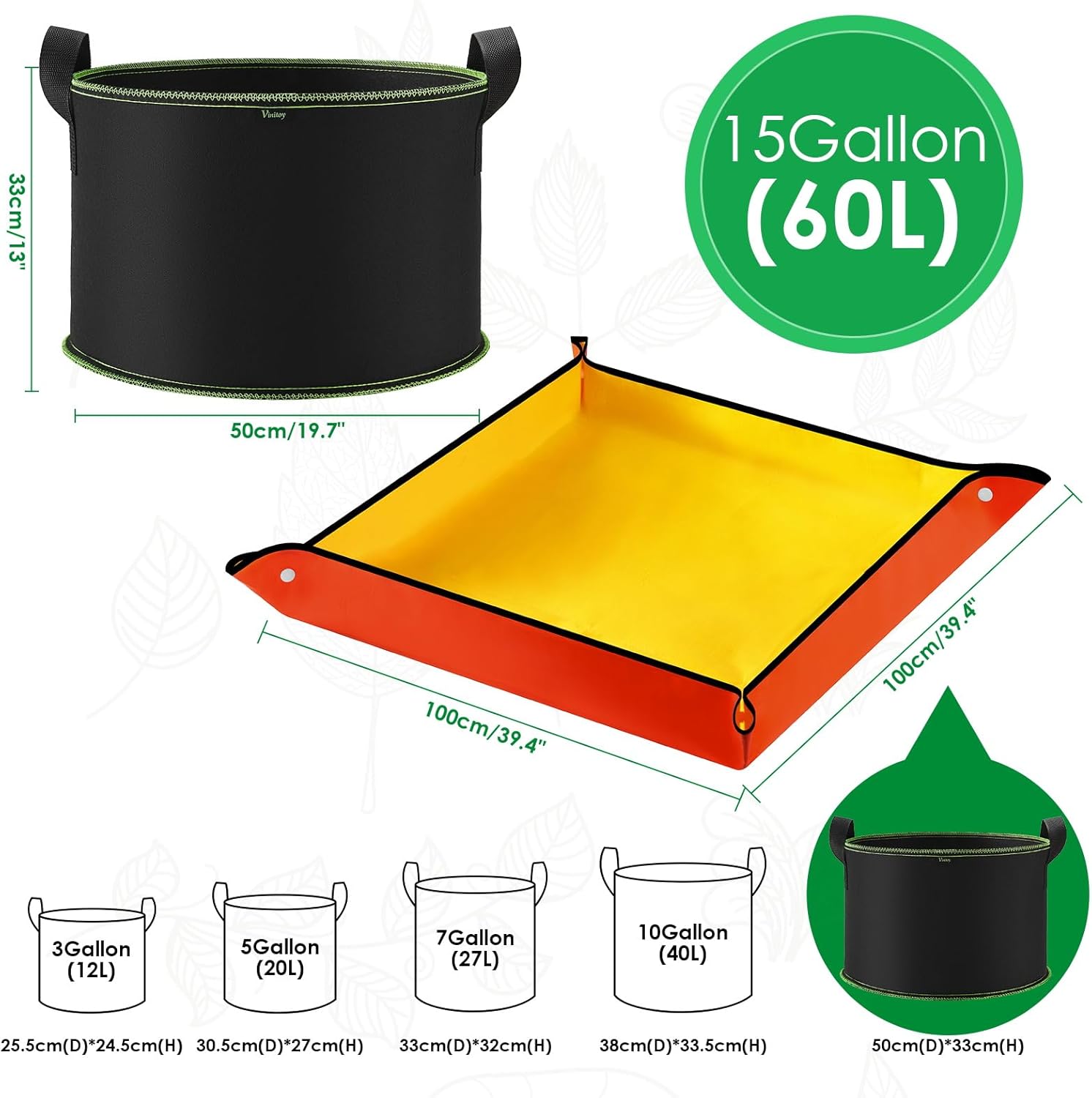 Thumbnail 1 de Vinitoy 15 Gallon Grow Bags 5 Pack ⌂ 60L