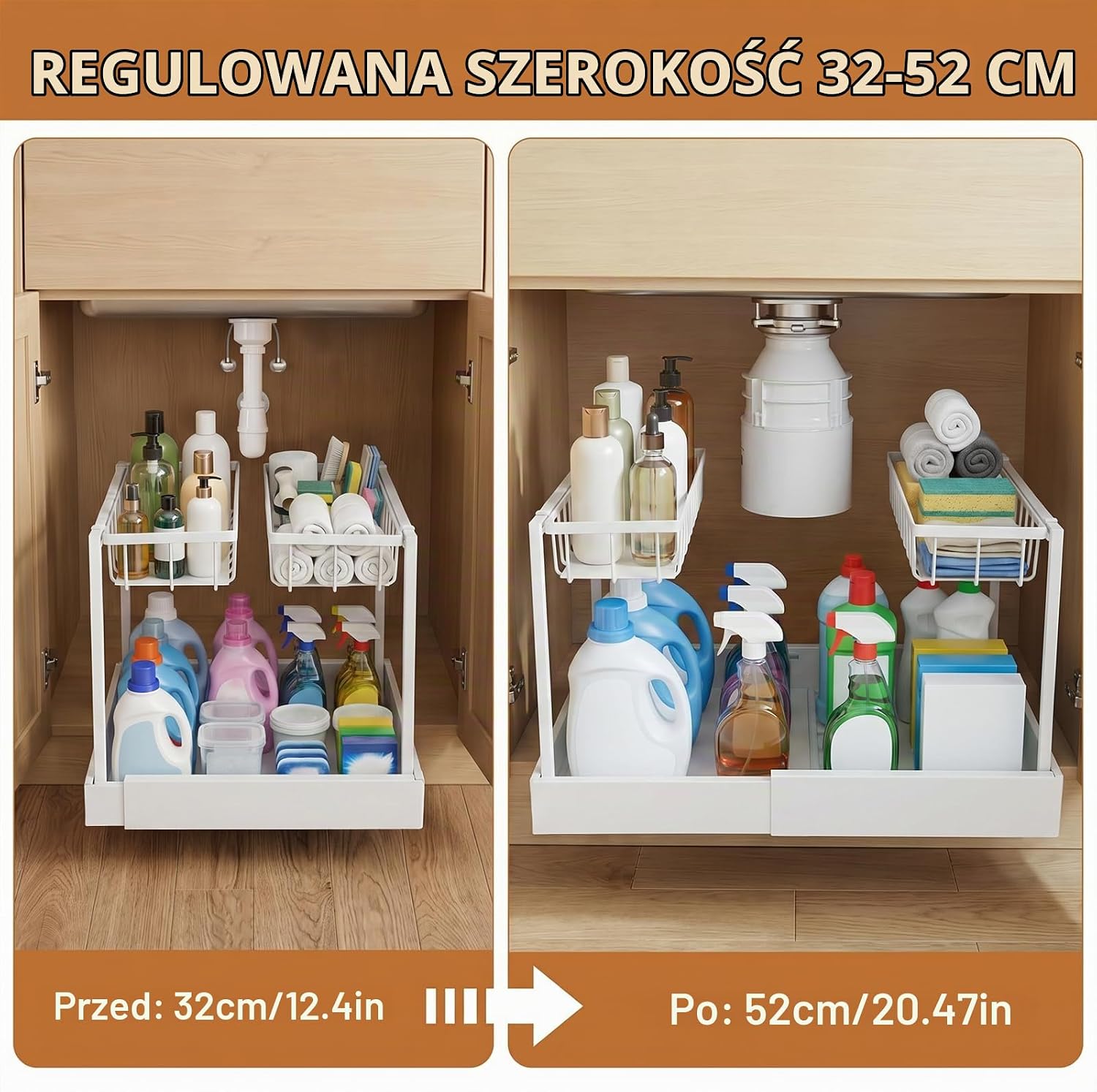 Detalle 2 de Sampoes GKMB0054 – metalowy organizer pod zlew, 2 poziomy i wysuwana szuflada