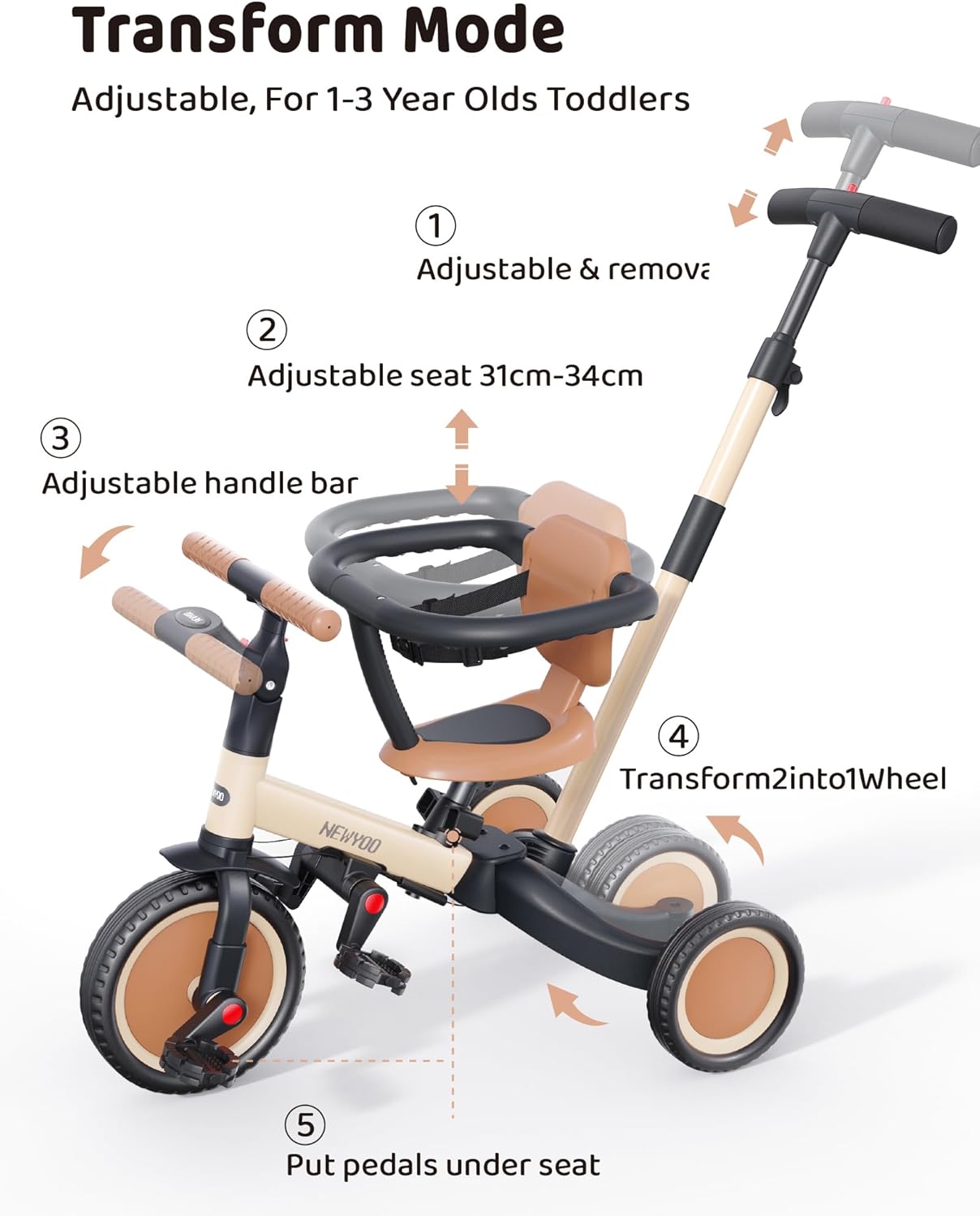 Thumbnail 4 de newyoo TR008 Toddler Tricycle 5-in-1 for Ages 1–3