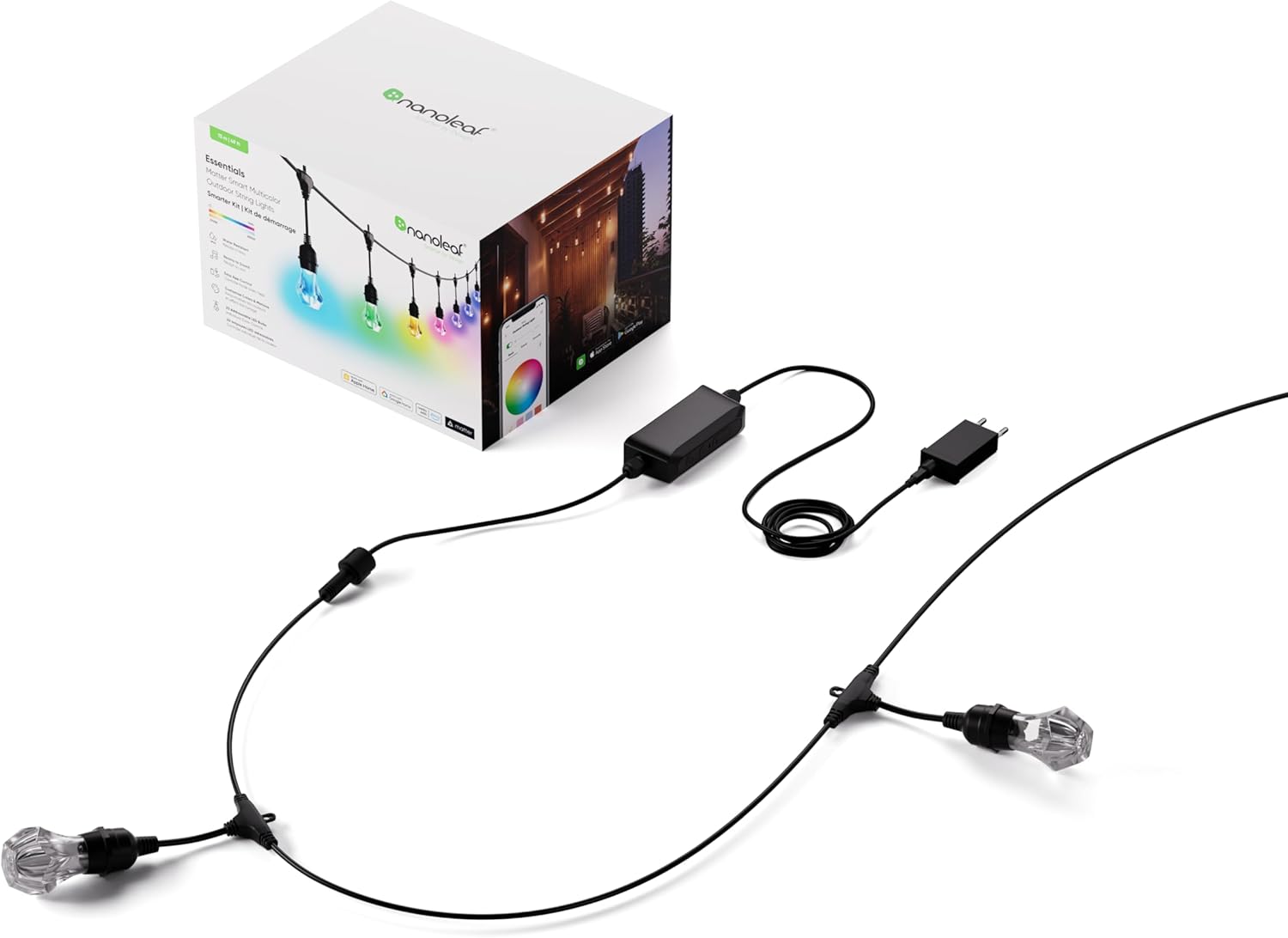Thumbnail 1 de Nanoleaf Matter Essentials: Catena Luminosa Esterno Starter Kit 15M LED RGBICW — IP65, 20 Lampadine, WiFi/Bluetooth & Matter