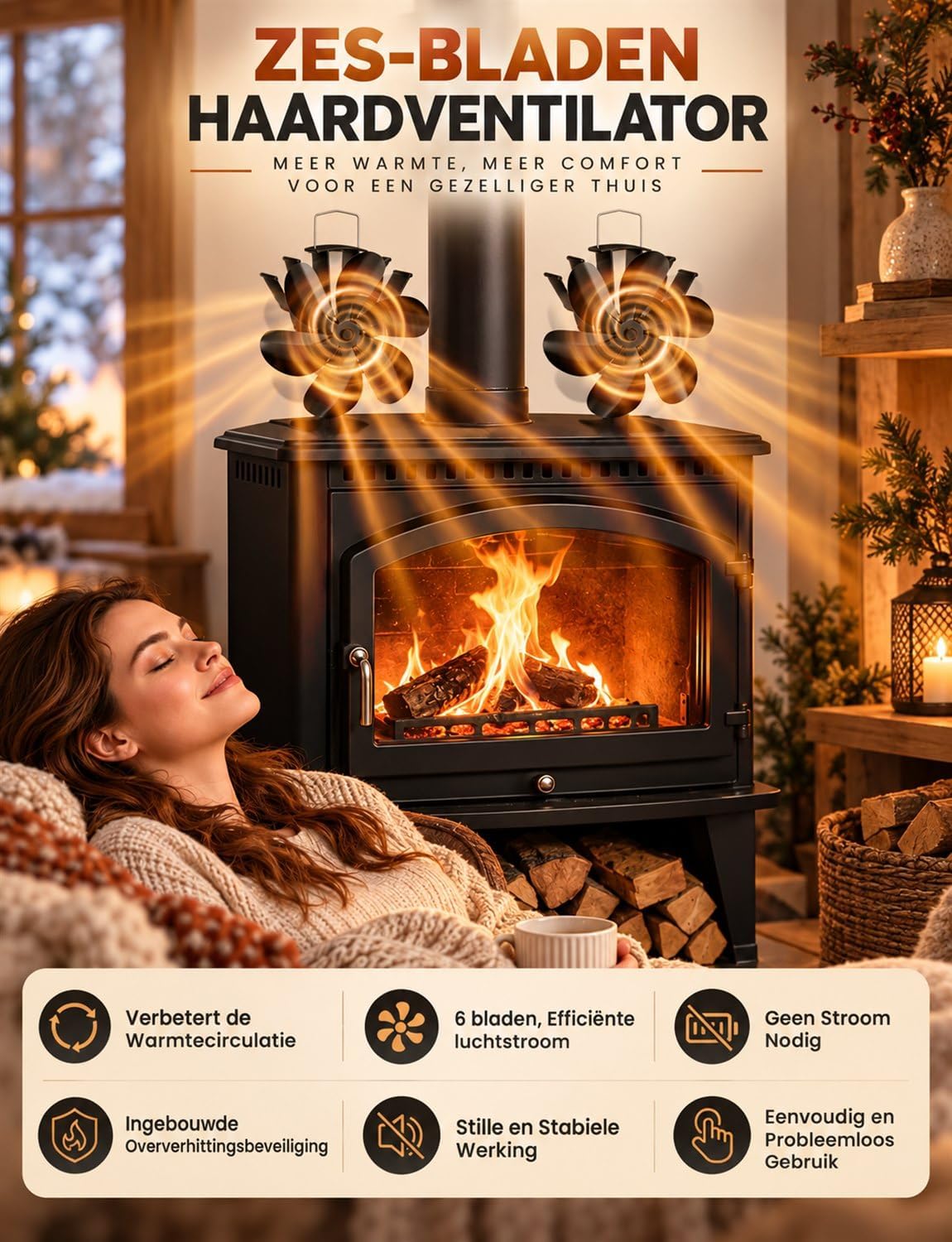 Thumbnail 1 de DZKKIUR kachelventilator met 6 bladen, zonder stroom, voor 80–250 °C