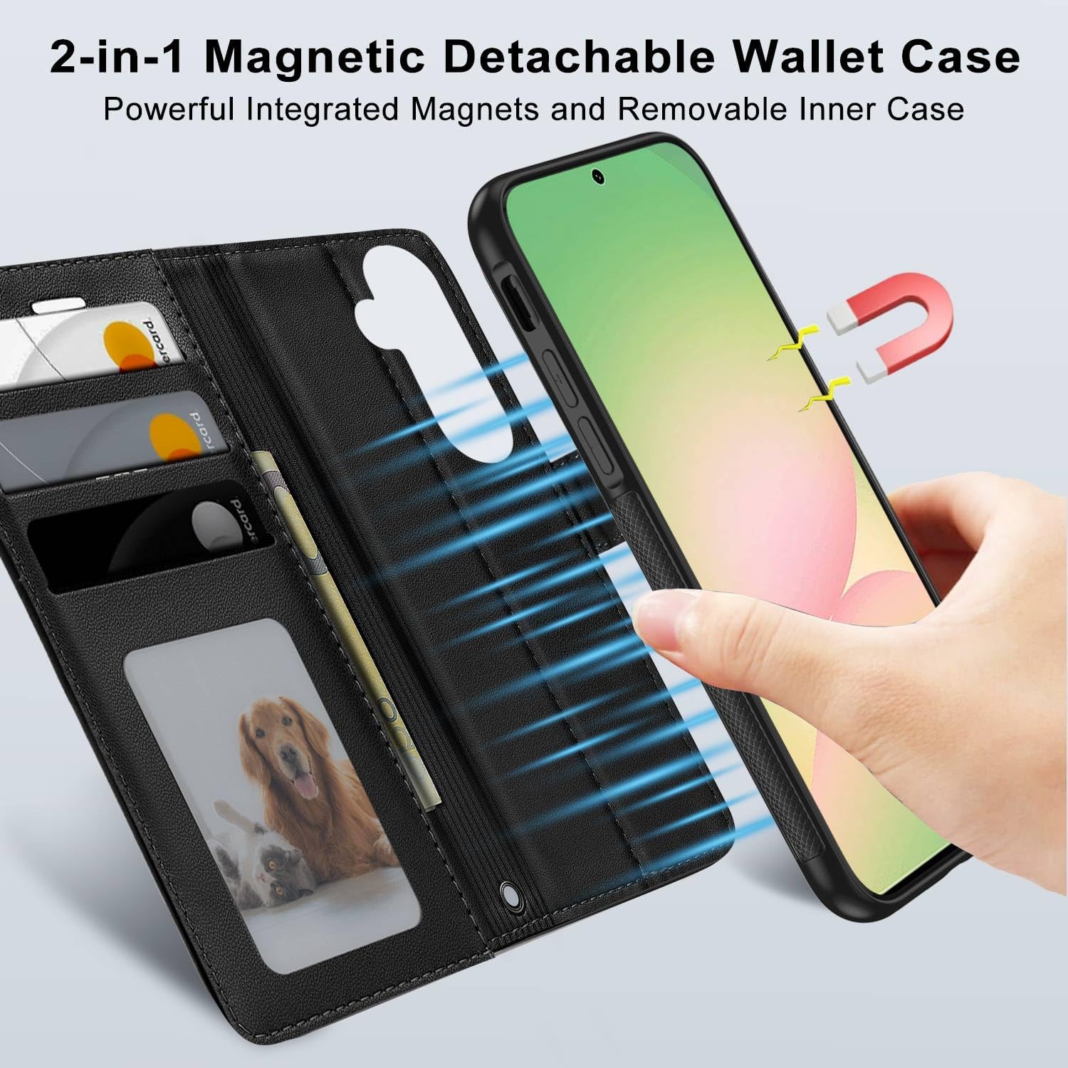 Thumbnail 1 de XTCASE Cover Magnetica 2-in-1 per Samsung Galaxy A57 – Portafoglio in pelle PU, chiusura magnetica e supporto, Nero