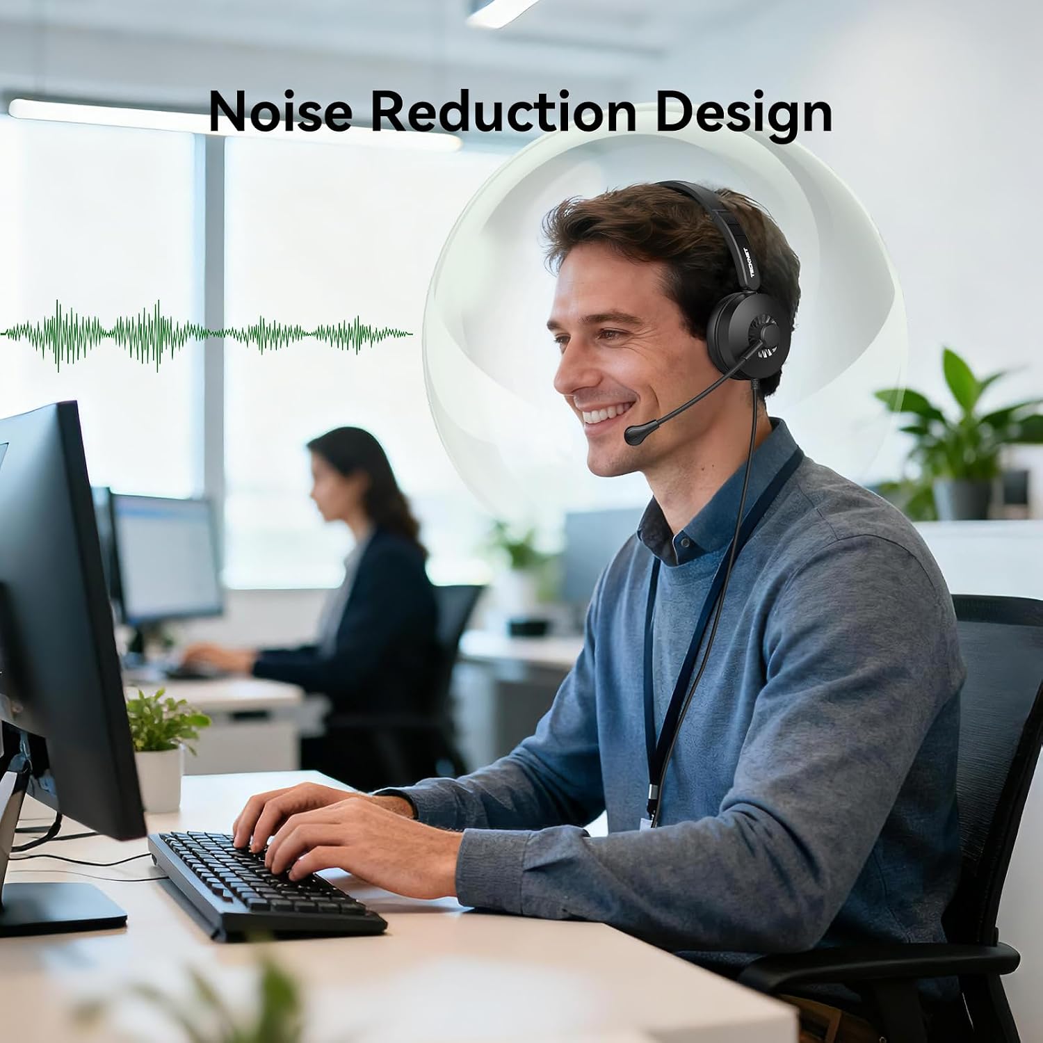Thumbnail 6 de TECKNET USB Headset with Microphone Noise Cancelling – Plug-and-Play Wired PC Headset