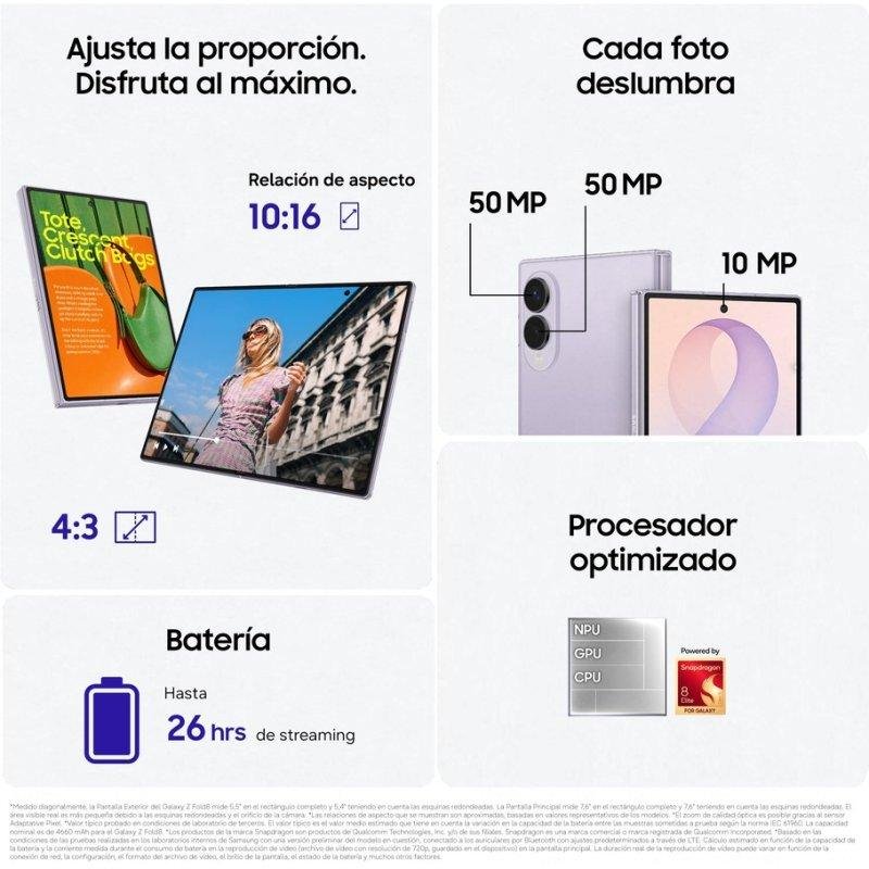 Thumbnail 1 de Samsung Galaxy Z Fold8 5G 12GB 512GB 7.6" Lavanda: productividad y entretenimiento en un plegable