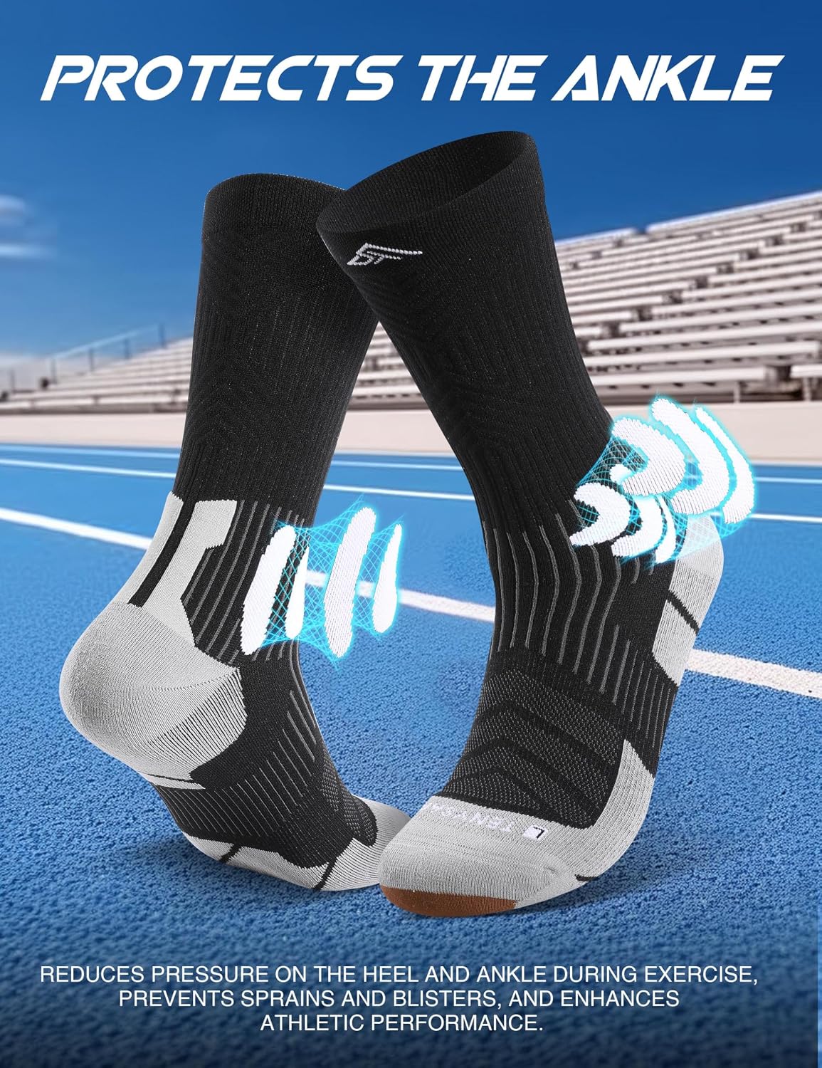 Detalle 2 de Lounwee Compression Running Socks for Men (Coolmax crew) with anti-blister cushioning