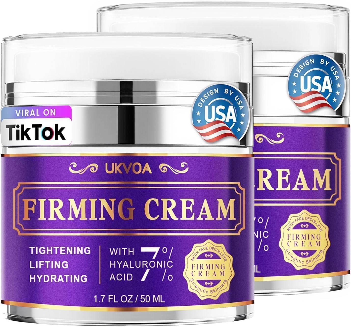 Detalle de UKVOA Retinol Wrinkle Cream for Face & Neck with Collagen, Hyaluronic Acid, 2-Pack