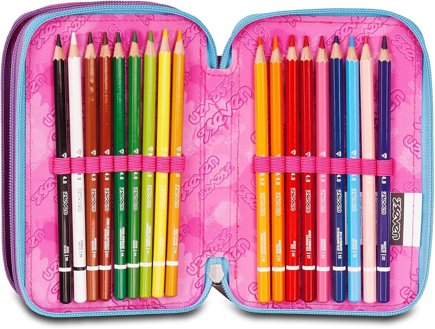 Thumbnail 4 de Seven Sprint Paint Girl – Trousse Porte-Stylo triple compartiments avec 45 pièces (Fuchsia/Bleu clair) pour l'école primaire