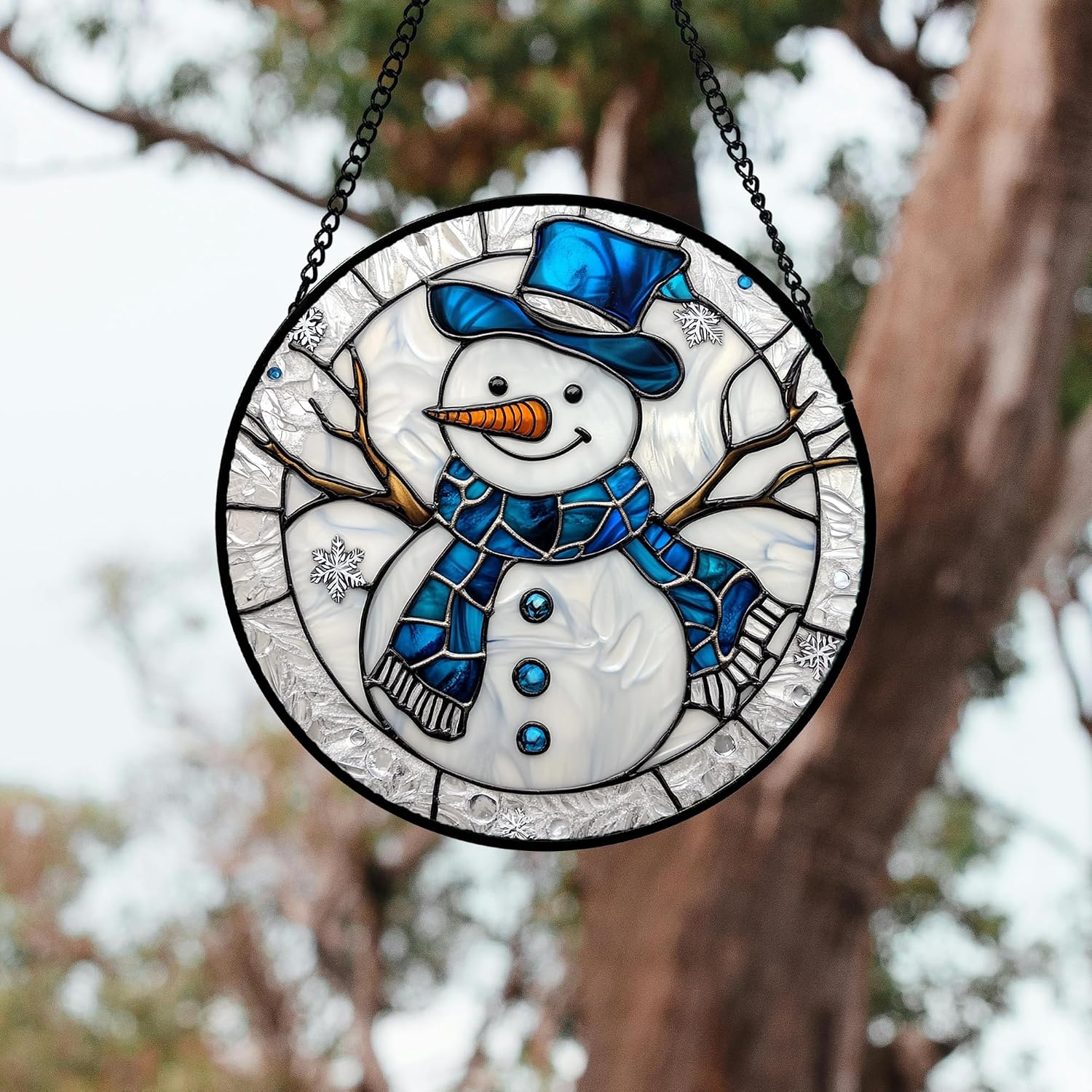 Thumbnail 2 de DASTOLL White Winter Christmas Snow Scene Suncatcher, 4-Piece Glass Set