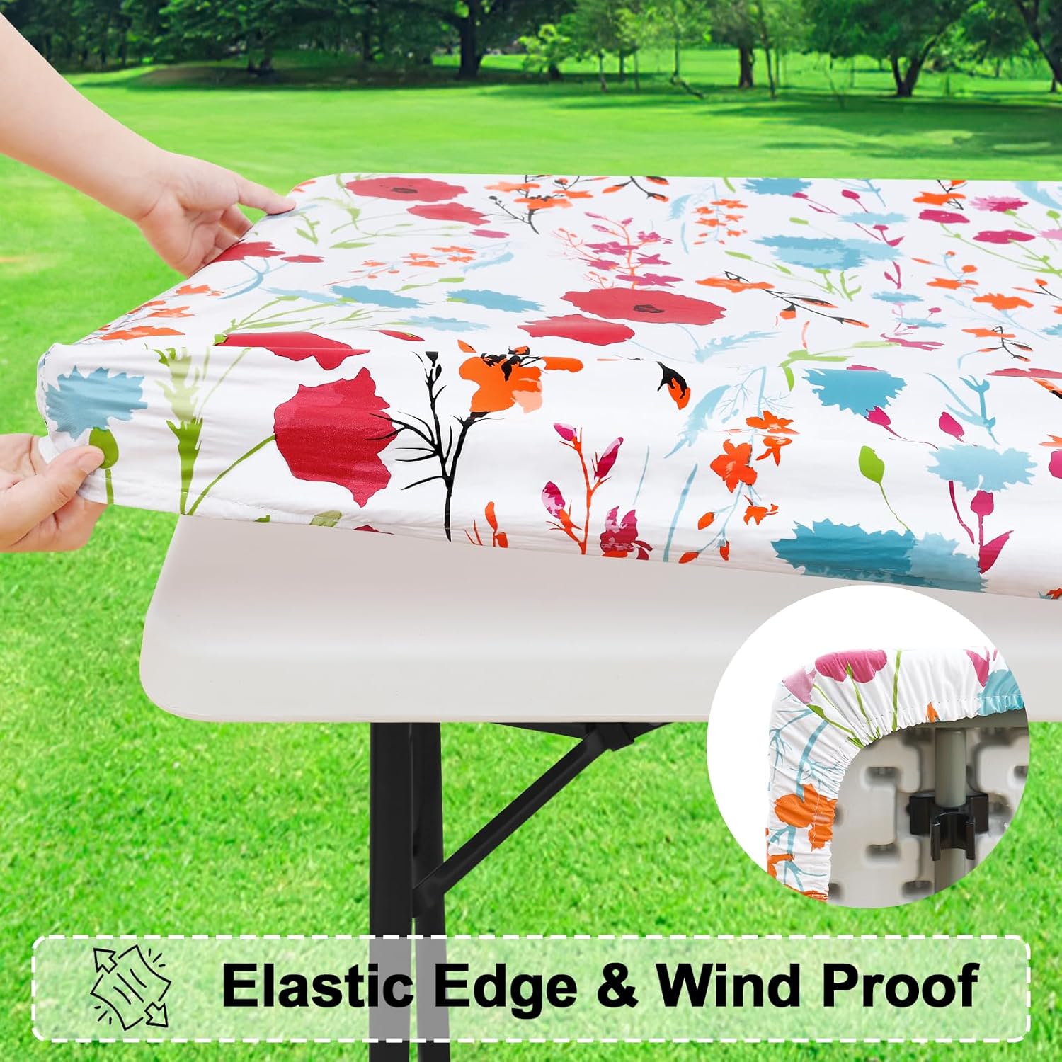 Detalle de misaya Rectangle Vinyl Tablecloth (Fitted, Waterproof) for 6-Foot Folding Tables, 30x72 inch, Elastic Edge, Flannel Backing
