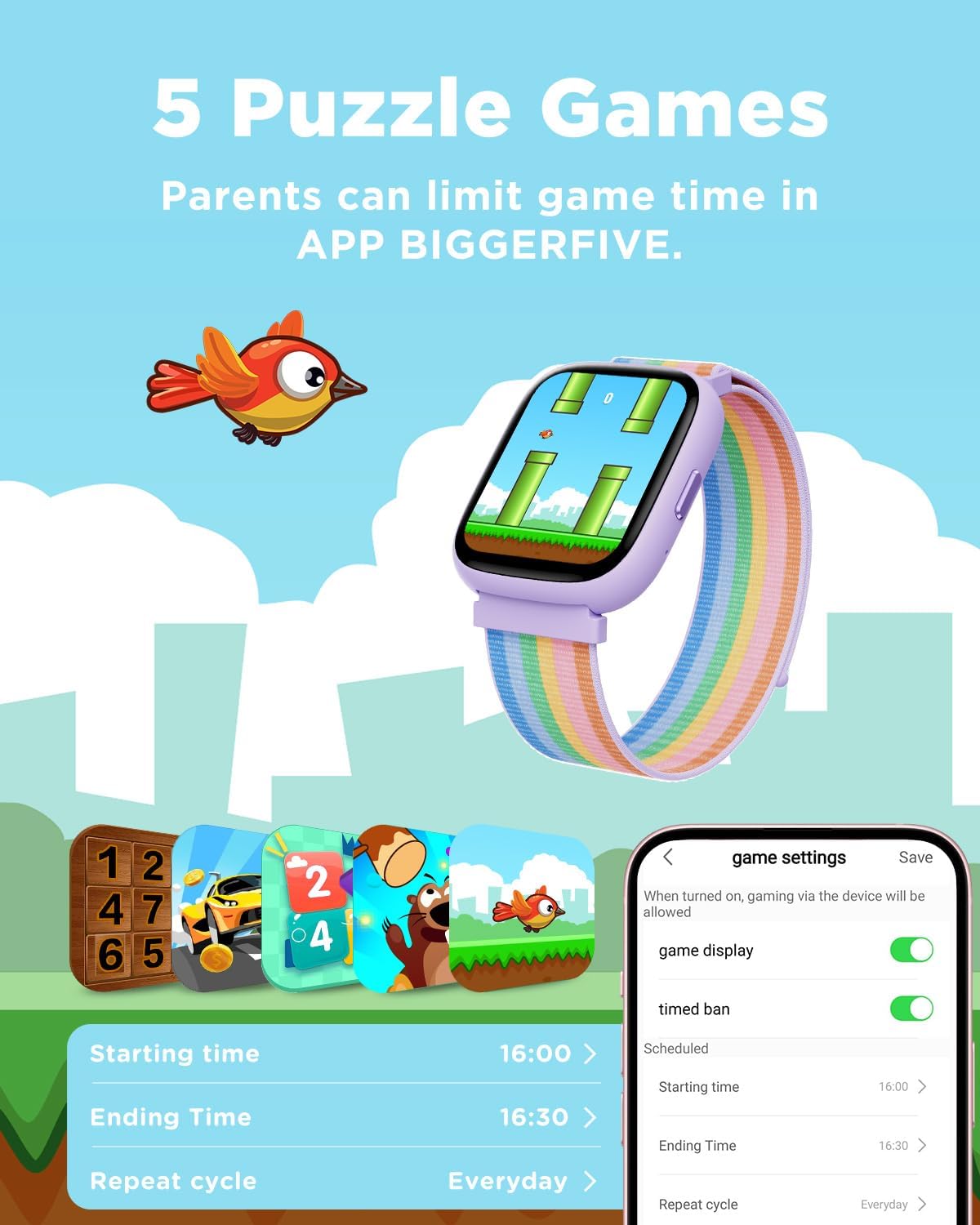 Thumbnail 5 de BIGGERFIVE Smart Watch for Kids (BRAVE 2) with 1.8" Touch Screen Fitness Tracking, IP68 & Sleep Monitoring