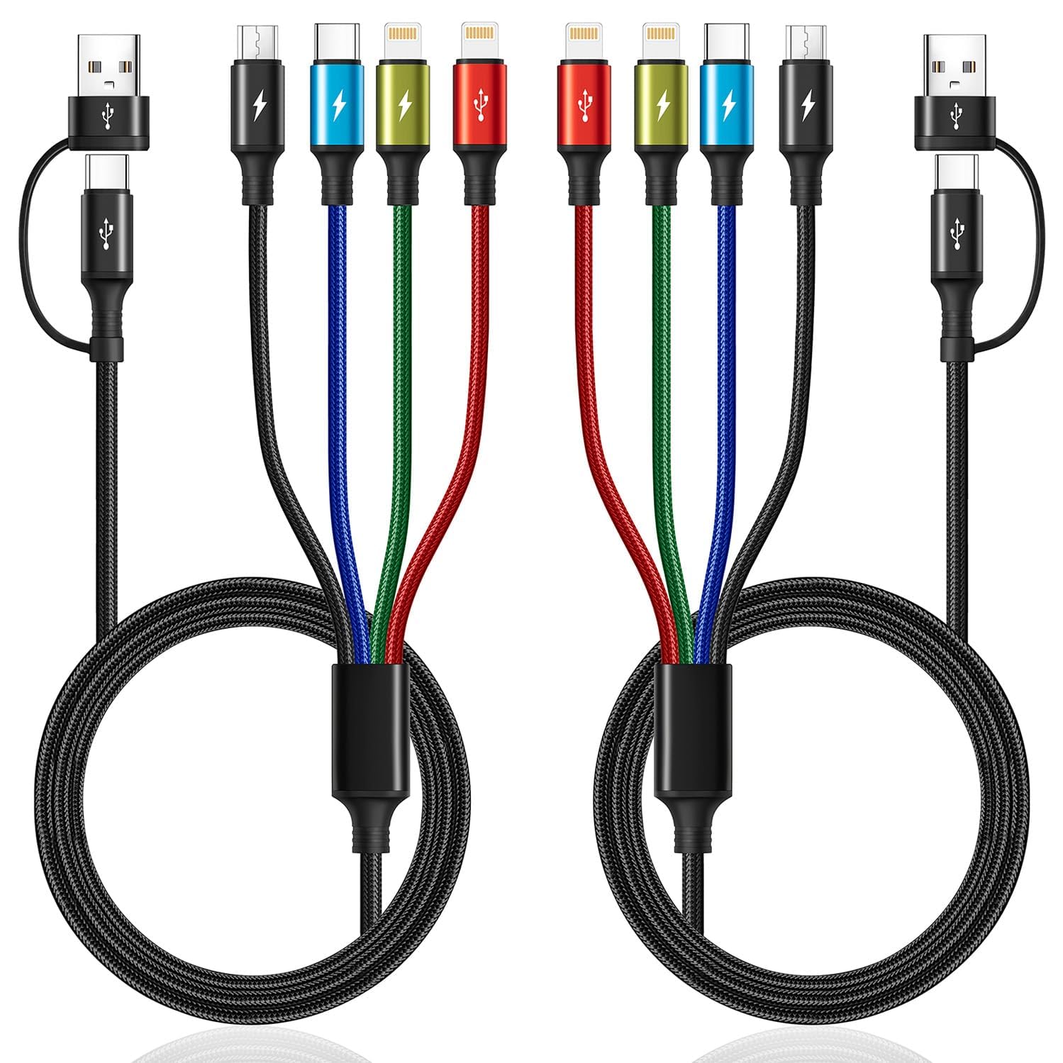 Detalle de Minlu 4-in-2 Multi Charging Cable (2-Pack, 1.2m) – USB A/C to Lightning/USB-C/Micro for iPhone, Samsung & Android