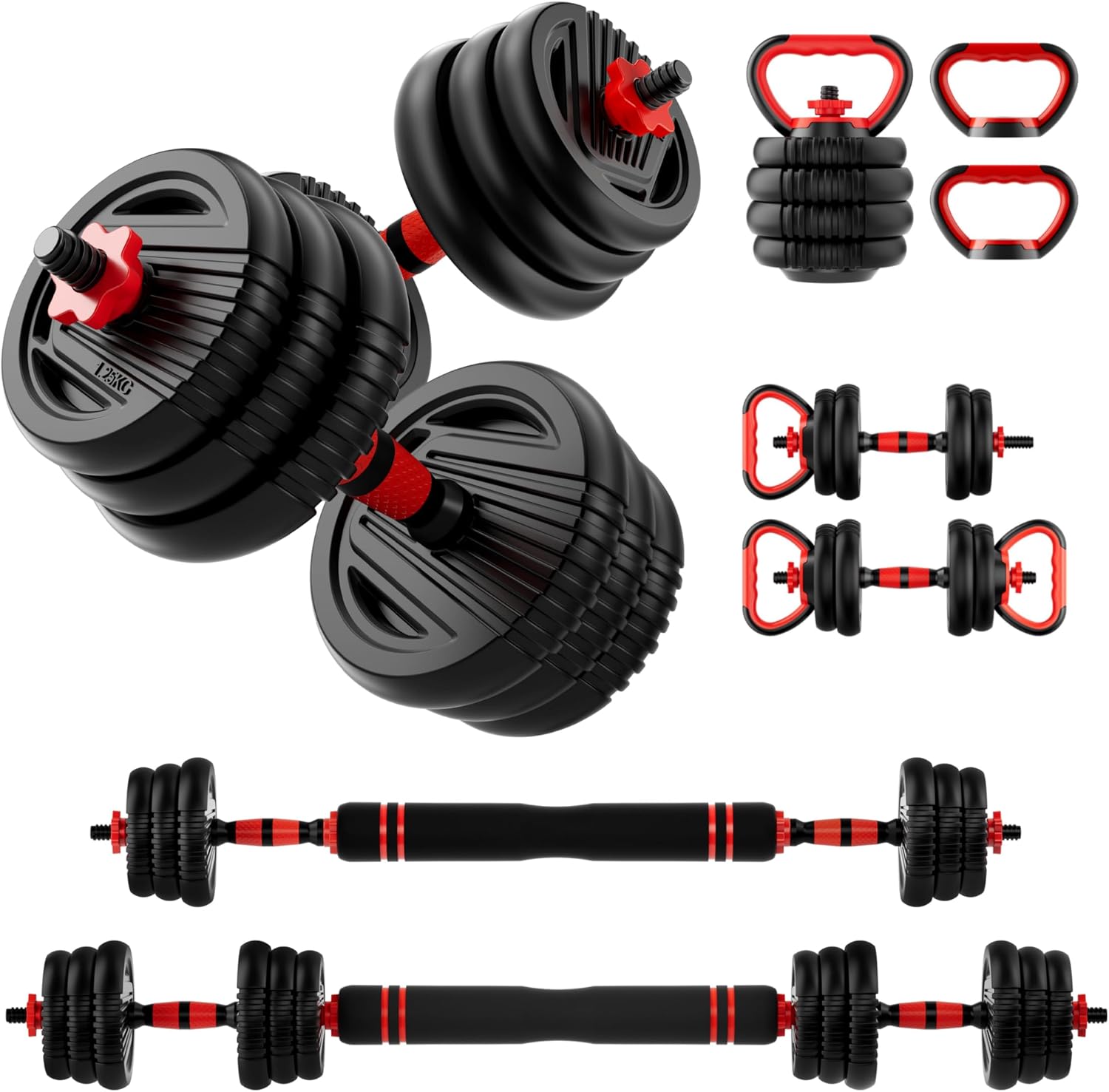 Detalle de SCEPKN Adjustable Dumbbell Set (10/20/30/45/70/90 lbs) — 4-in-1 Free Weight System for Home Gym