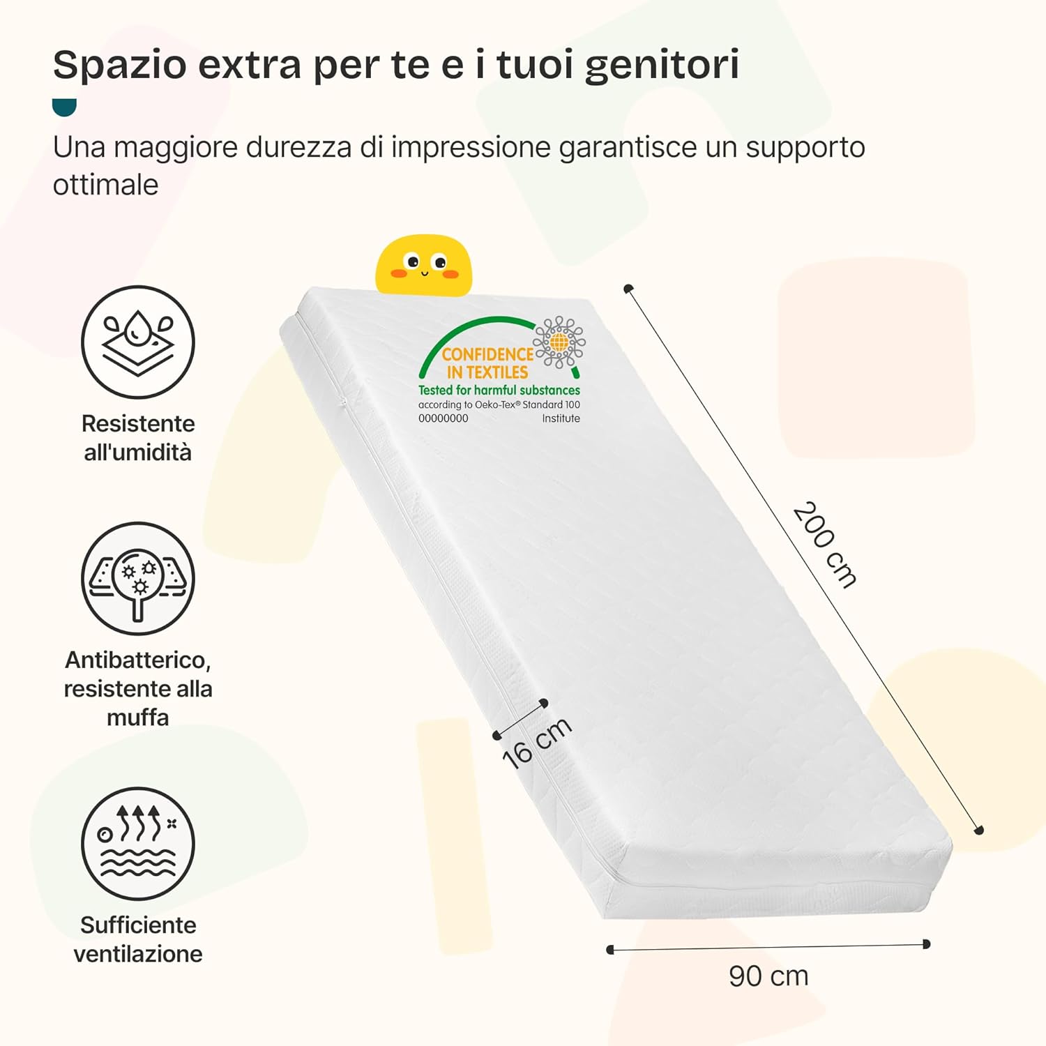 Thumbnail 2 de Letto per Cameretta Singolo a Forma di Casetta con Barriera in Legno di Pino e Materasso in Schiuma Fredda 90x200 cm Rosa/Bianco