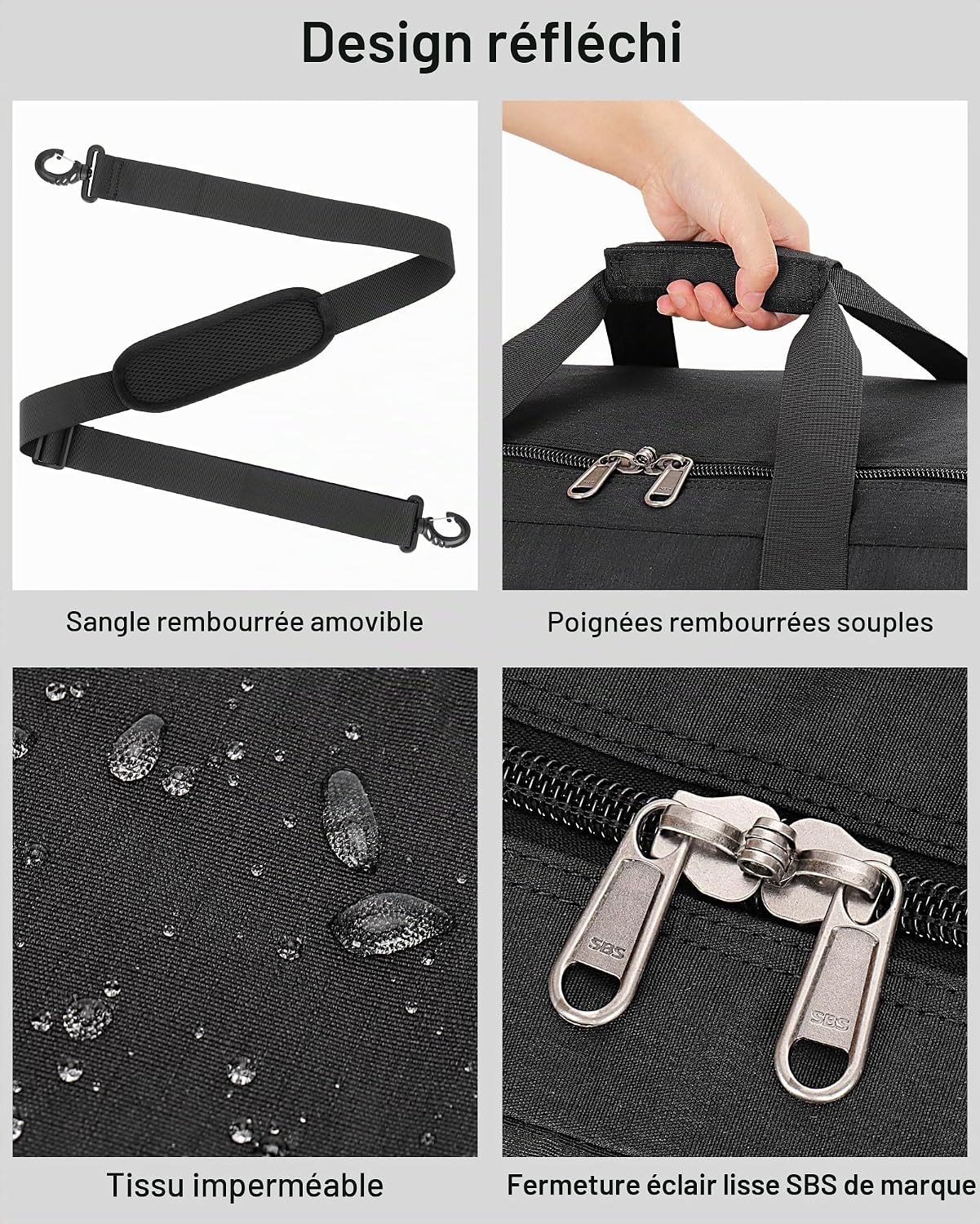 Thumbnail 3 de Urtala Sac de Voyage Pliable 100L – Noir, avec Compartiment à Chaussures