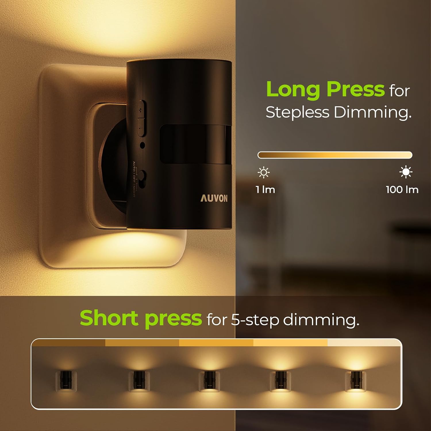 Thumbnail 4 de AUVON Night Light 2-pack, 1–100LM adjustable motion sensor