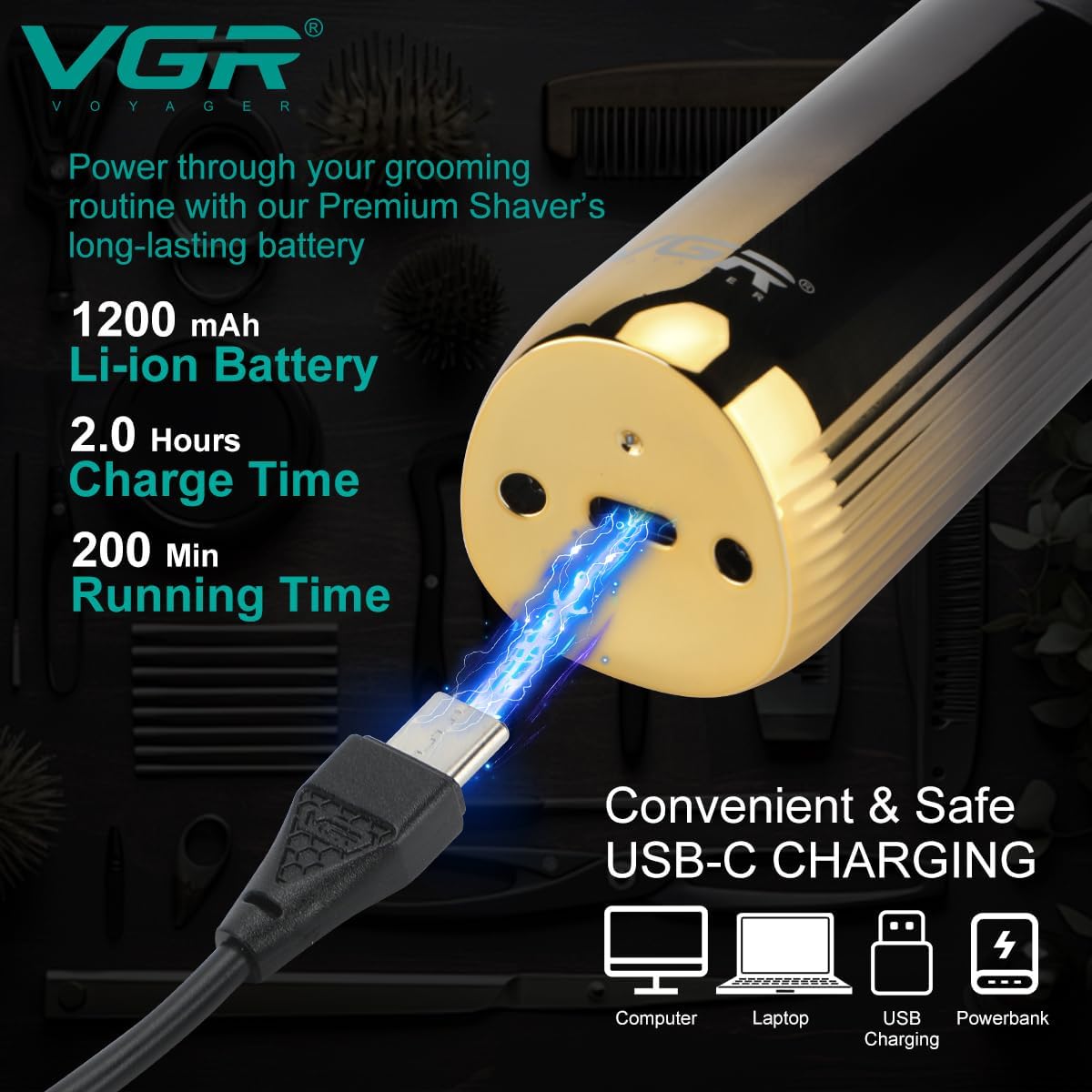 Thumbnail 5 de VGR Electric Rotary Shaver for Men – Close Shave, Wet & Dry, USB-C Rechargeable