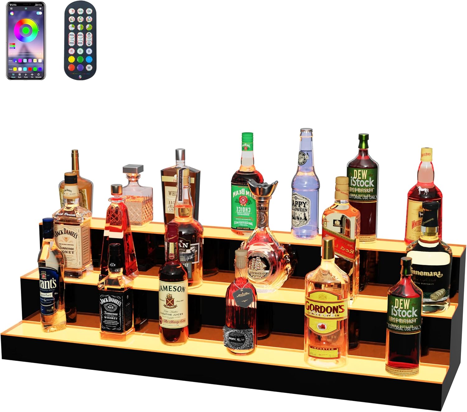 Detalle de MESAILUP 40-Inch 3-Tier LED Liquor Bottle Display Shelf, Acrylic