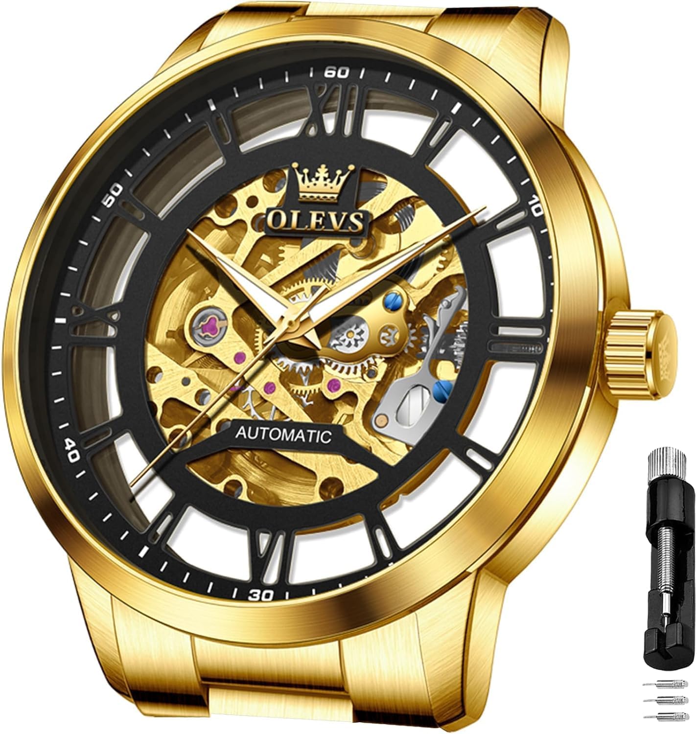 Thumbnail 6 de OLEVS Herrenuhr mit braunem/ schwarzem Lederarmband – Quarz, Datum & Wochentag, Leuchtzeiger, 30 m wasserdicht