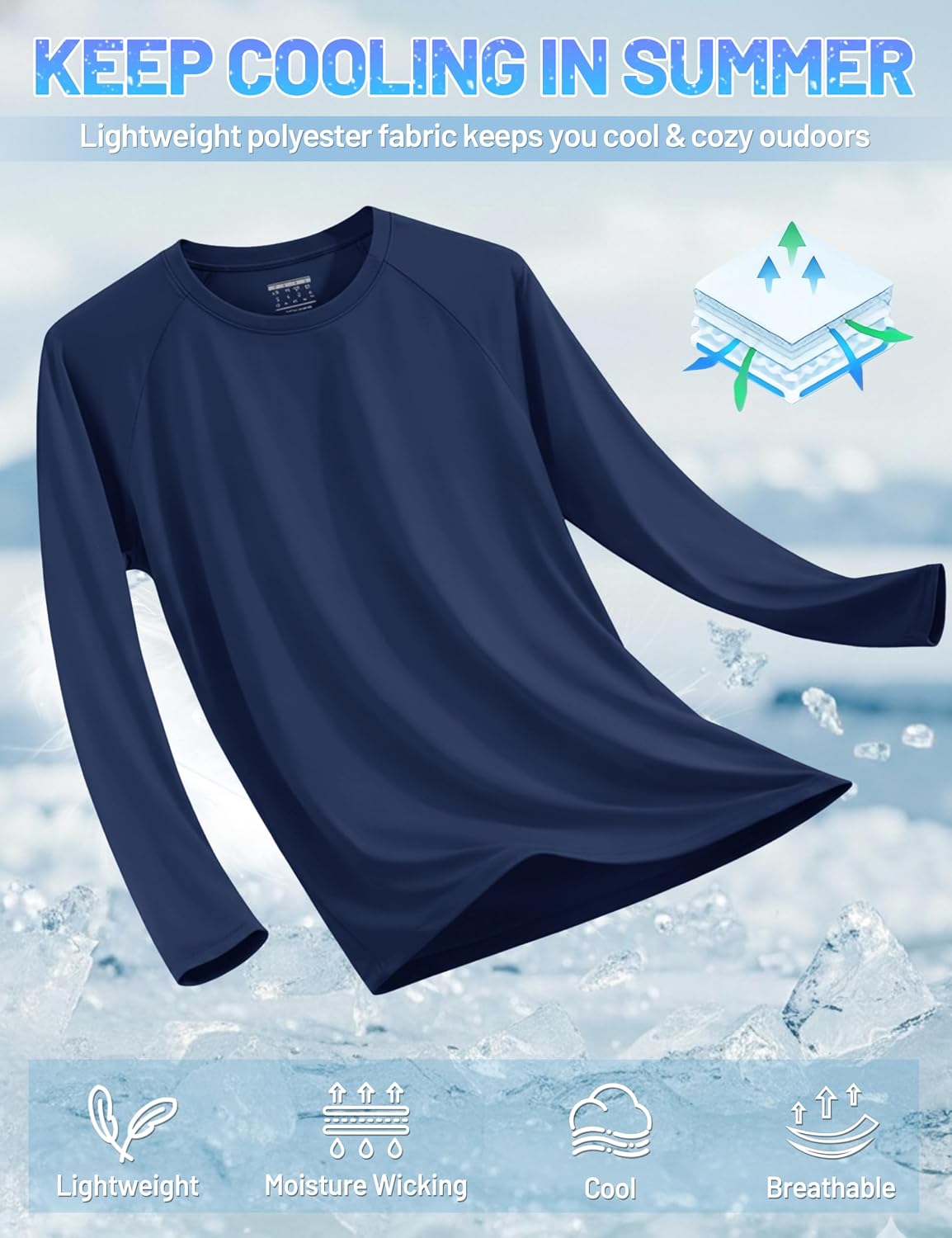 Detalle de TACVASEN Men’s UPF 50+ long sleeve UV protection T-shirt for hiking, walking and outdoor days