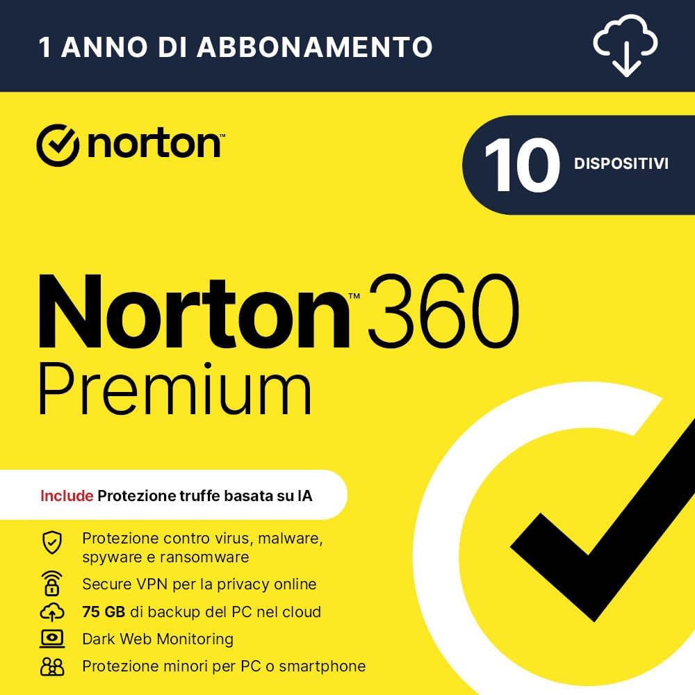 Detalle de Norton 360 Premium 2026 – Antivirus per 10 dispositivi, 1 anno (download digitale)
