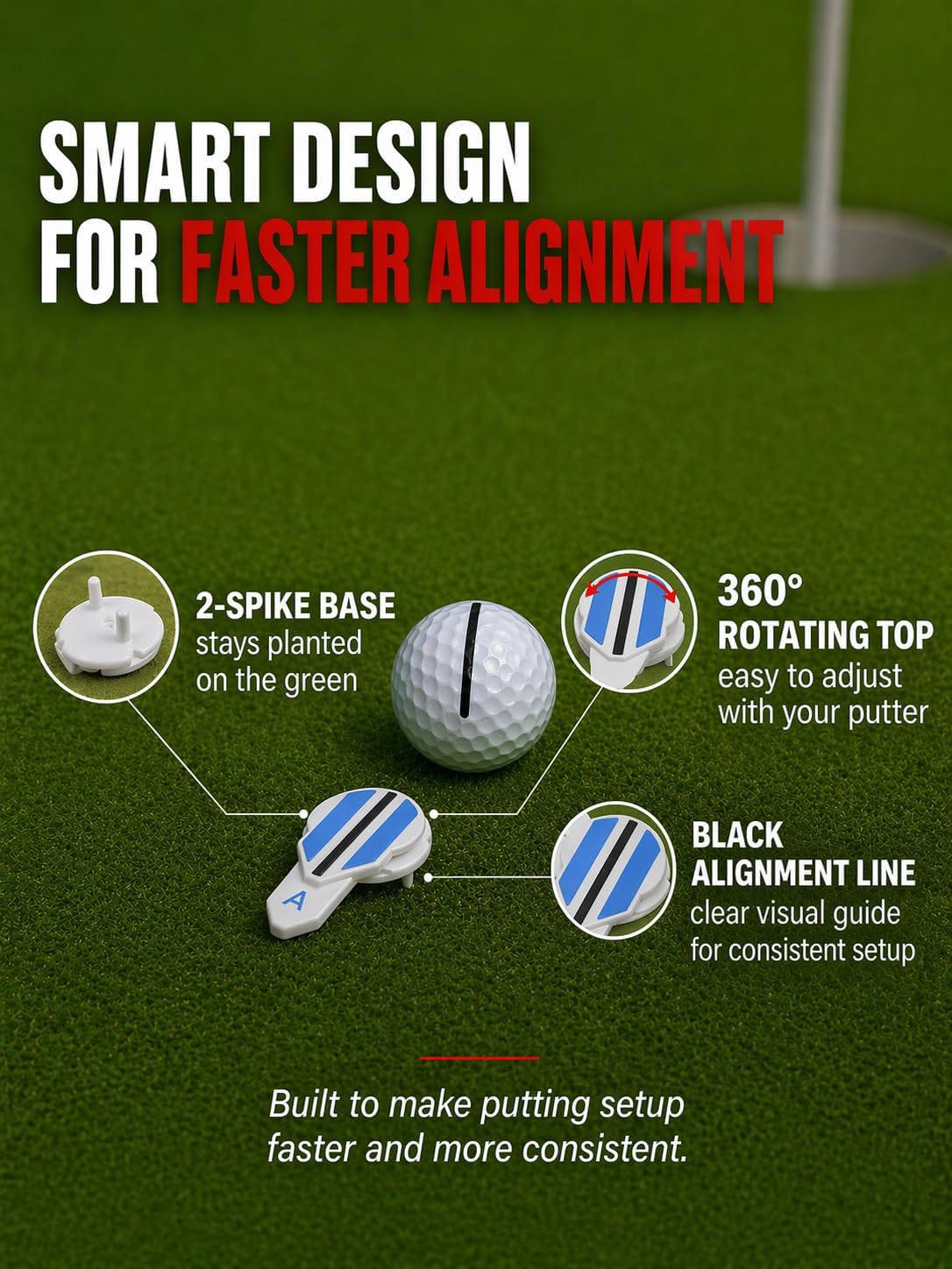 Detalle de Fraser Fitness Alignment Ball Mark Golf Marker with 360° Rotation