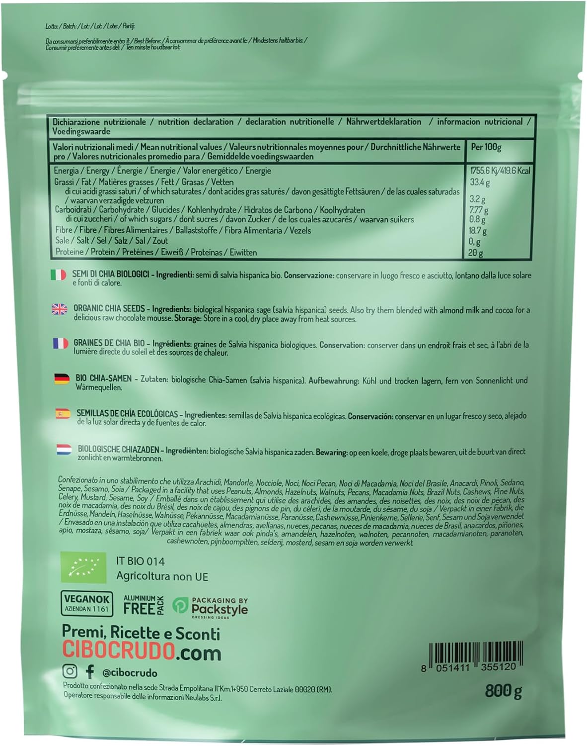Detalle de Semi di Chia Biologici - 800g: fonte di Omega 3 e 6 e nutrienti essenziali