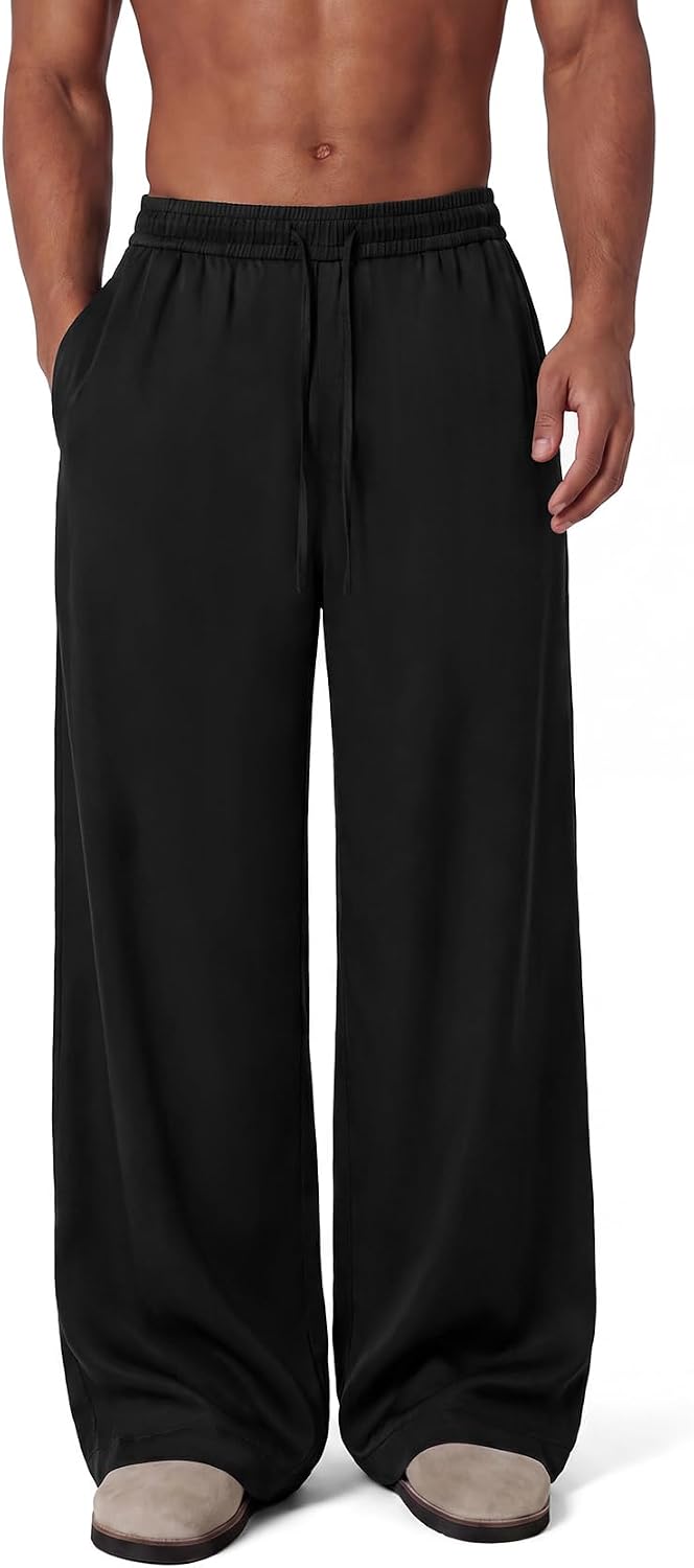 Detalle de COOLGYM Men's Baggy Sweatpants, Wide-Leg Cotton Joggers with 3 Pockets