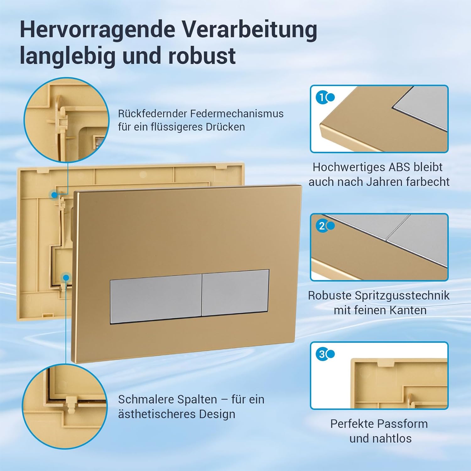 Thumbnail 2 de Mendorio WC Drückerplatte – Geberit Sigma UP300/UP320 kompatibel, Doppelspülung, matt Gold & Matt Silbergrau