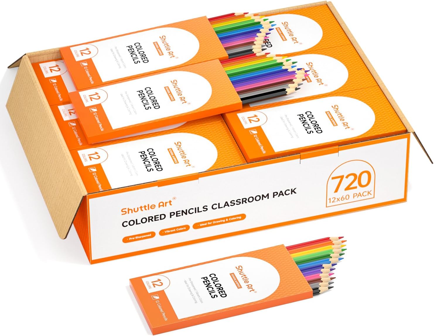 Detalle de Shuttle Art 720 Colored Pencils Bulk — 60 Packs of 12 Pre-Sharpened Colors for Classrooms and Home Art