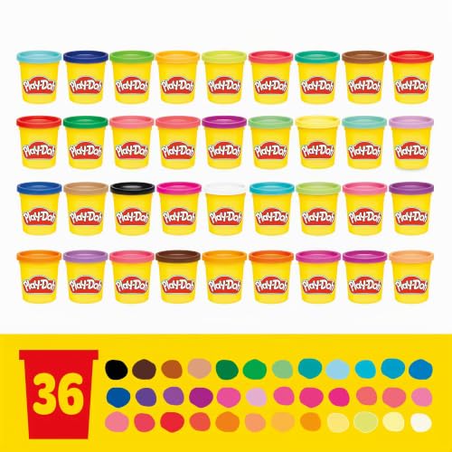 Detalle de Play-Doh Mega Pack 36 Pots – 84 g chacun, couleurs assorties, jeu éducatif dès 2 ans