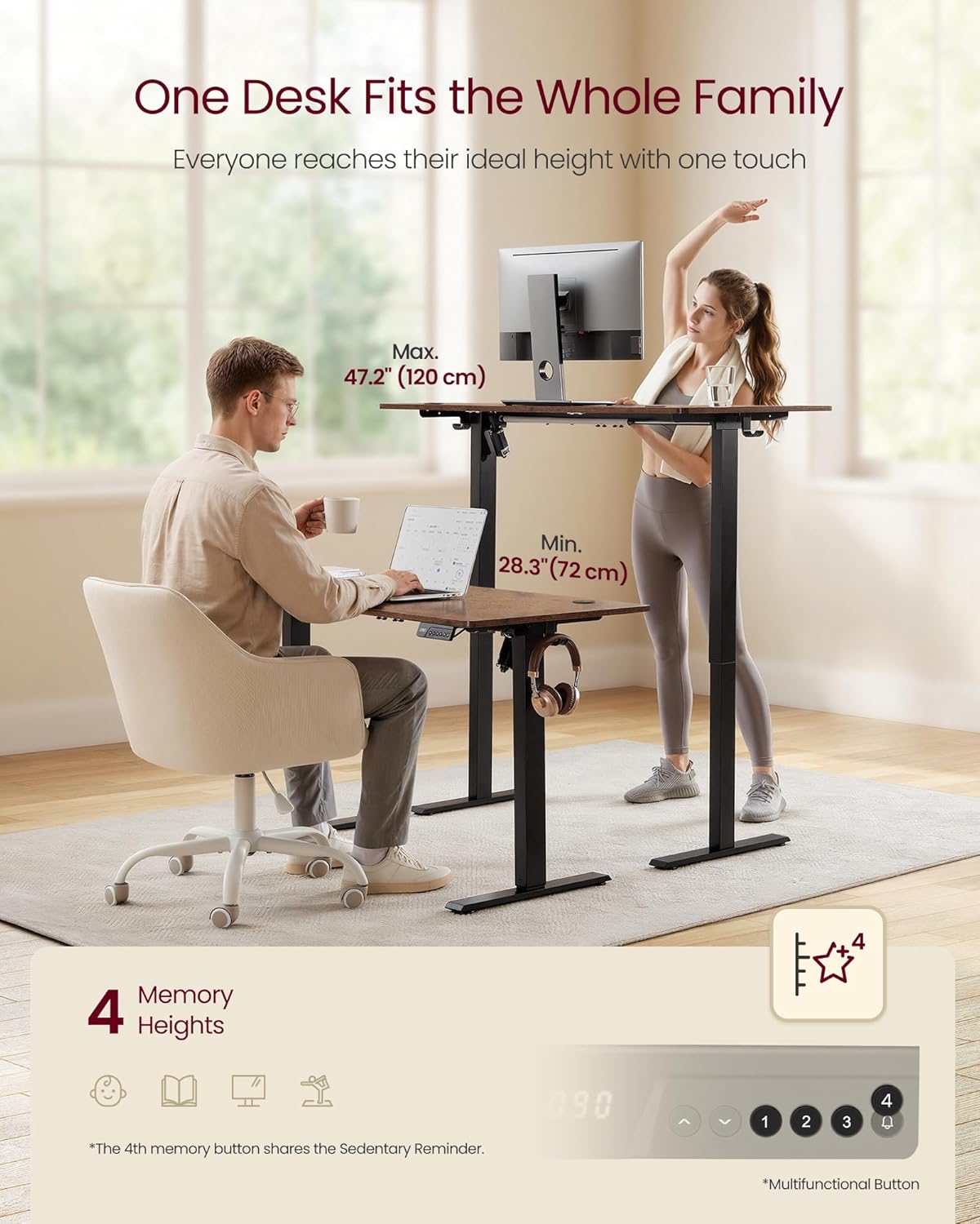 Detalle de VASAGLE Electric Standing Desk LSD310KD01 (100 x 60 cm) in Rustic Brown