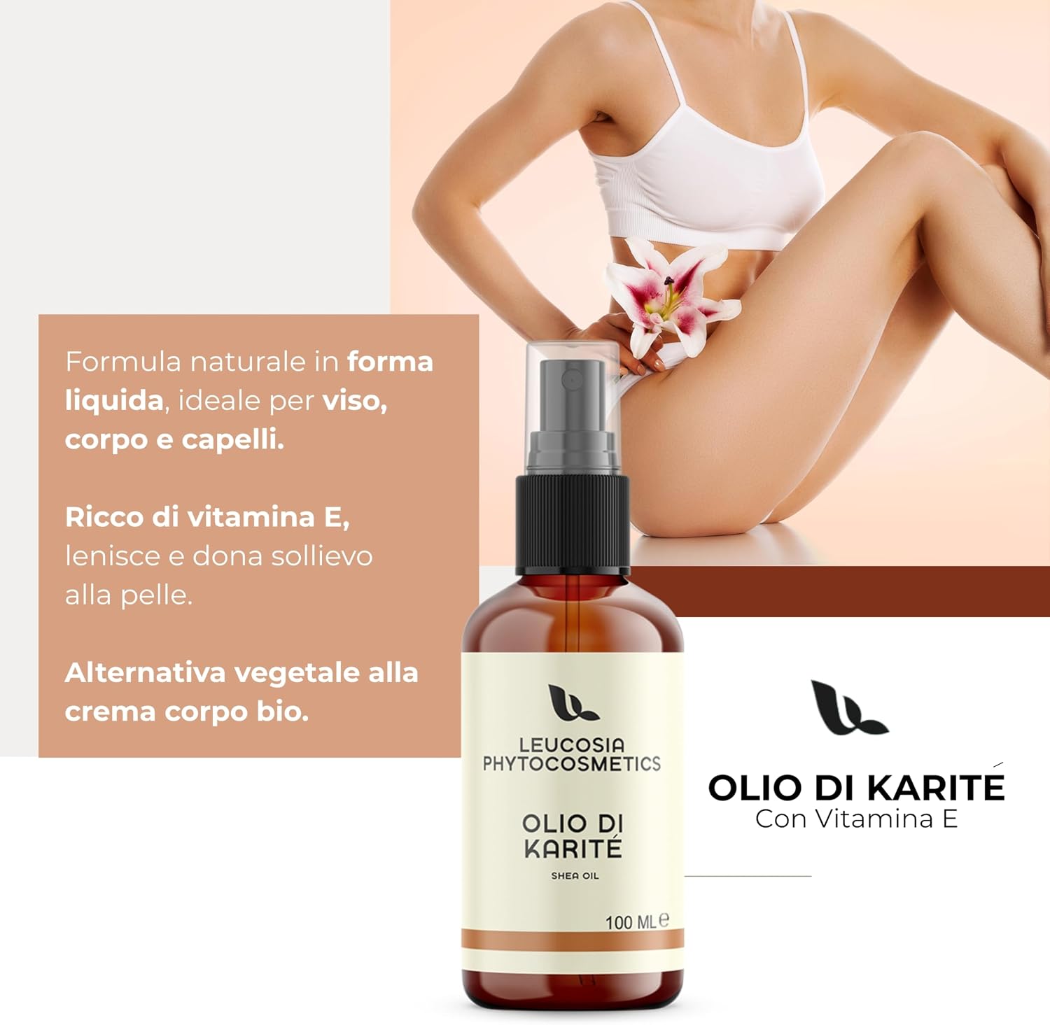 Thumbnail 1 de Leucosia Burro di Karitè Puro Liquido 100 ml – Multifunzione per Viso, Corpo e Capelli