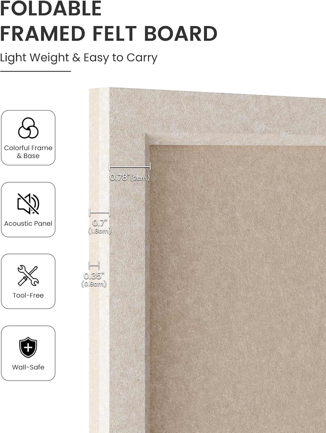 Thumbnail 2 de Fluxynara FZBB-HT18-4030-DC_LC Felt Bulletin Board, 15.7" x 11.8", Khaki