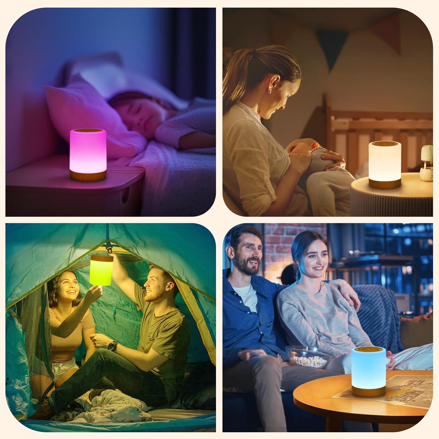 Thumbnail 5 de NIWOHOM 2er-Set Nachttischlampen mit Touch-Dimmung, RGB-LED (256 Farben), Timer & USB-Akku