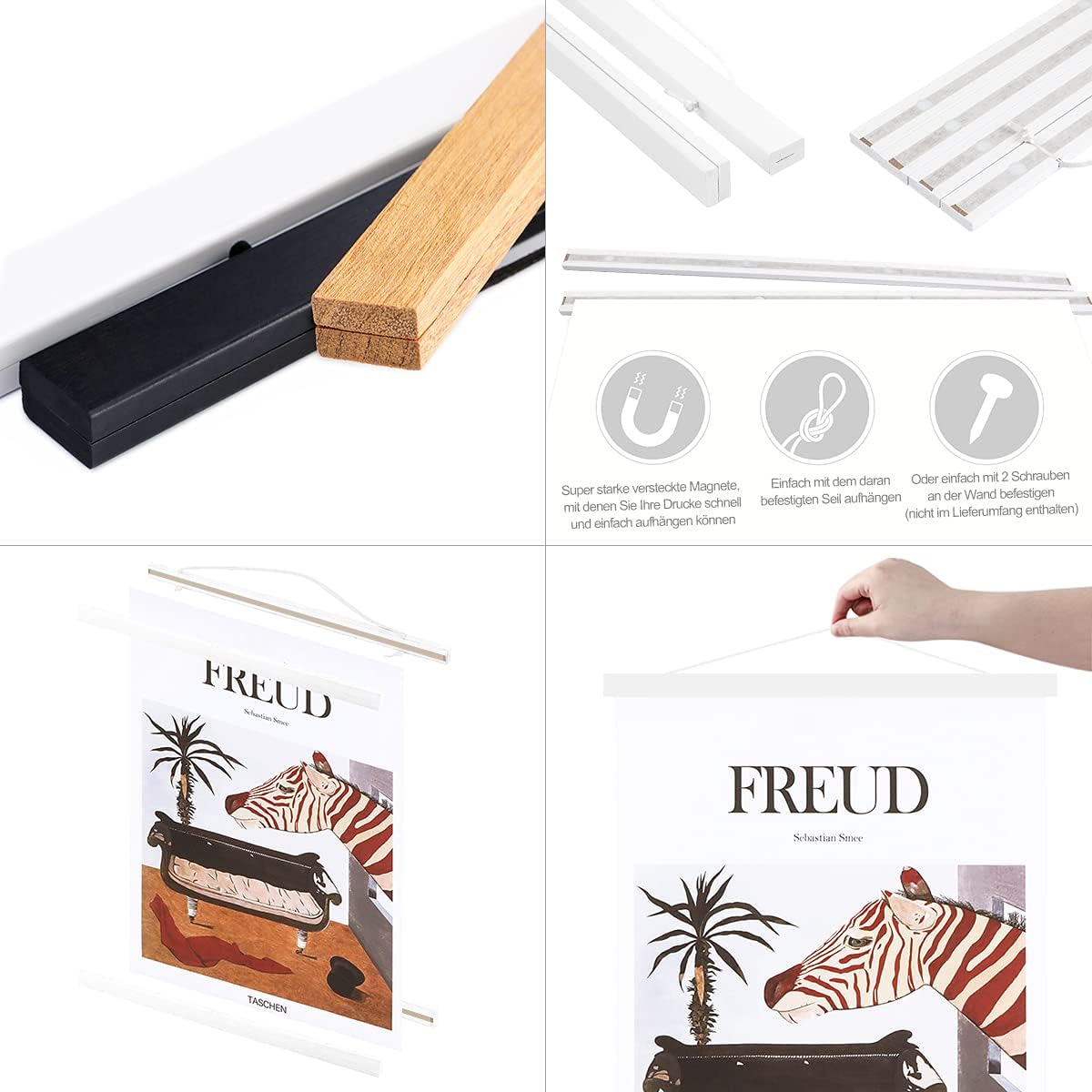 Detalle de Sanauto A3 Posterleiste mit magnetischer Aufhängung (30 cm) – 2er-Pack, weiß