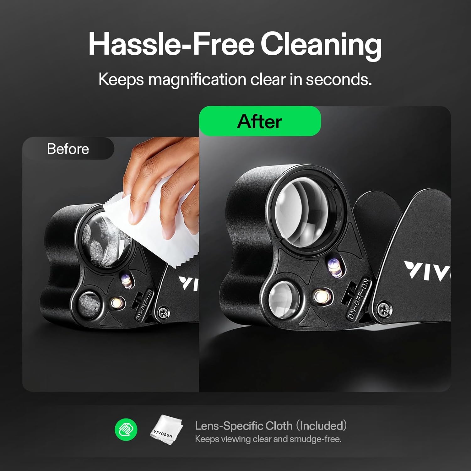 Thumbnail 6 de VIVOSUN Lente di Ingrandimento 30X / 60X con LED, Pieghevole in Alluminio – Per Gioielli, Diamanti, Monete e Collezionismo (Nero)