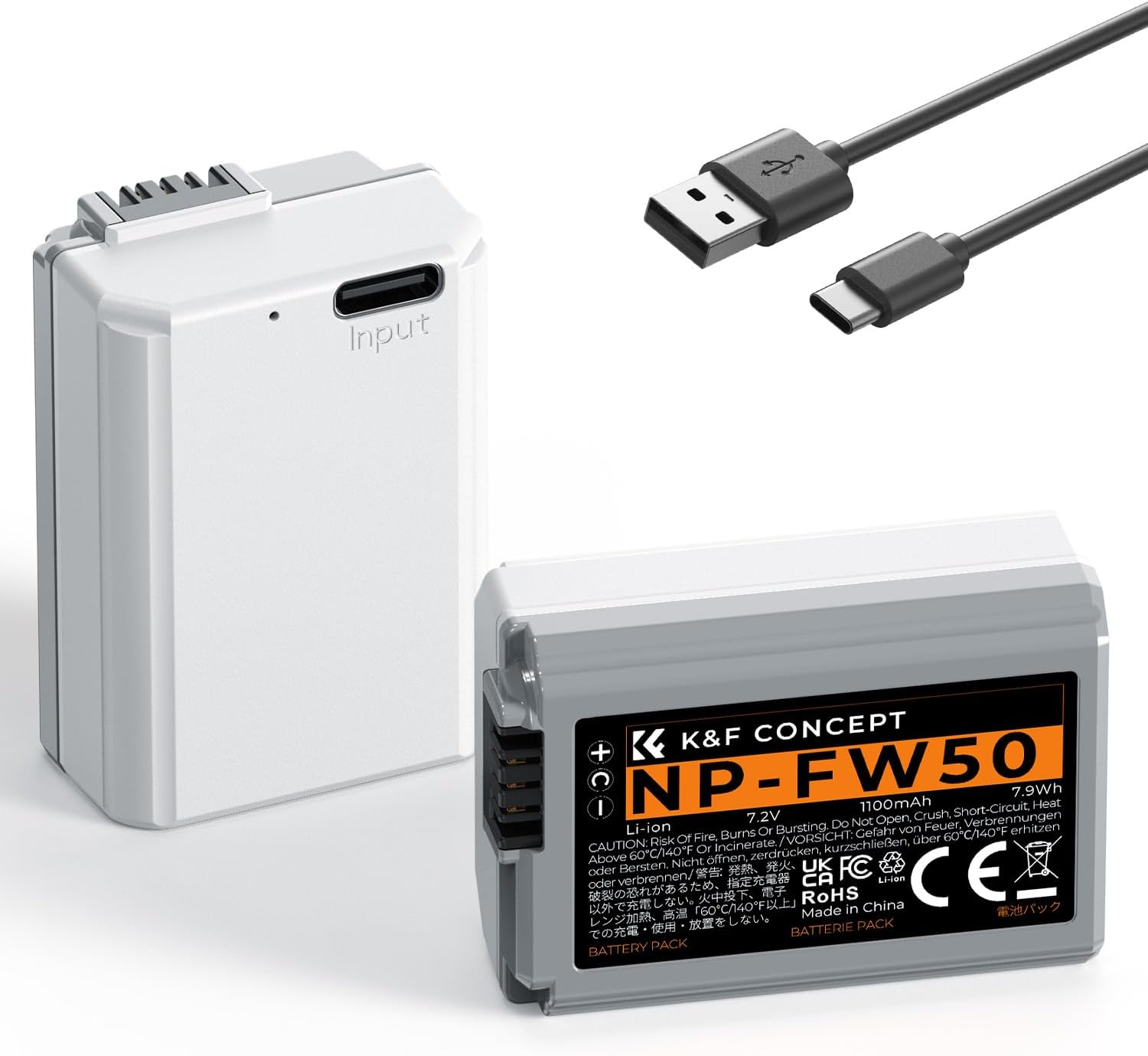 Detalle de K&F CONCEPT 2 Pack NP-FW50 USB-C Batteries for Sony Cameras